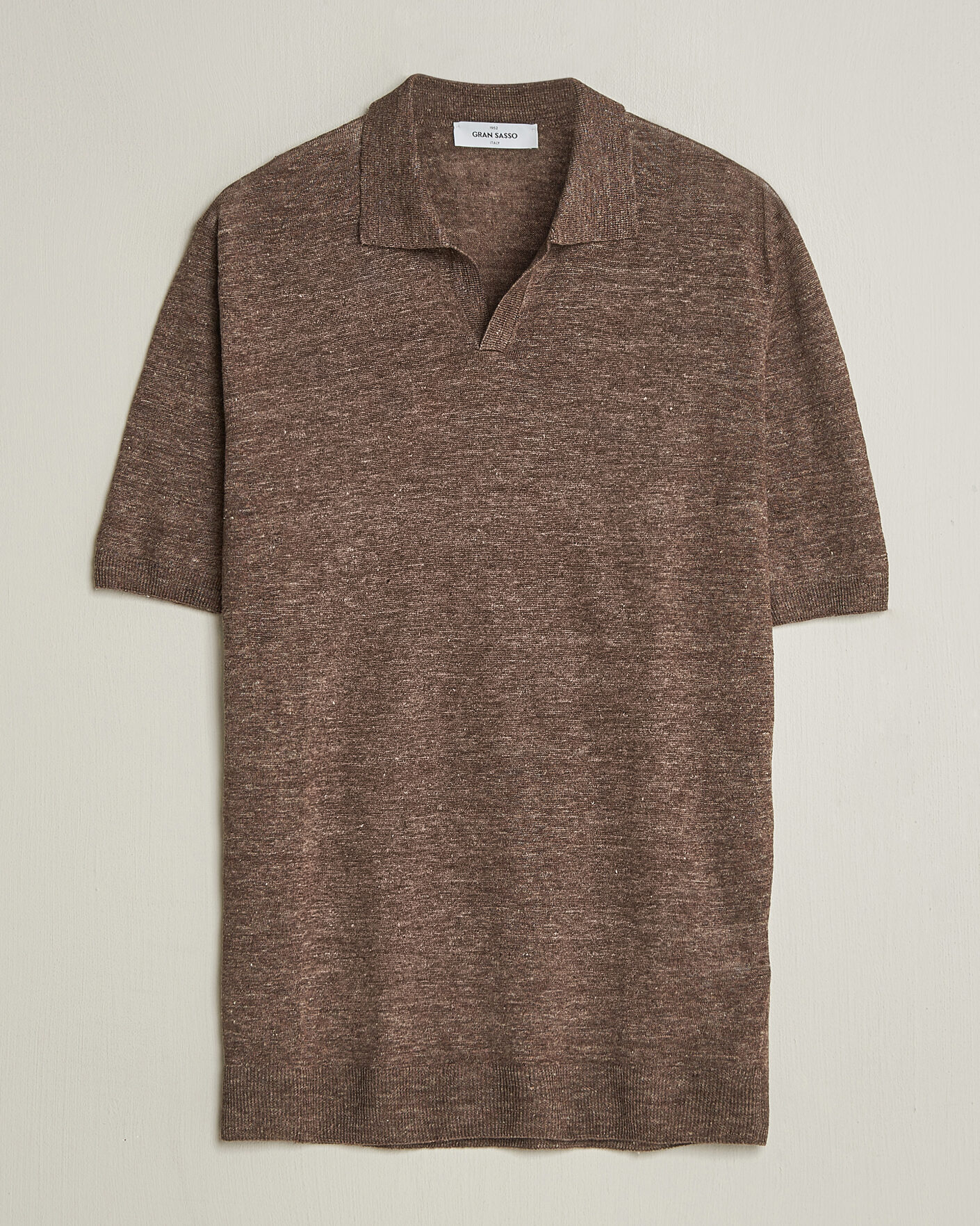 Hombres | Polos | Gran Sasso | Washed Knitted Linen Polo Brown Melange