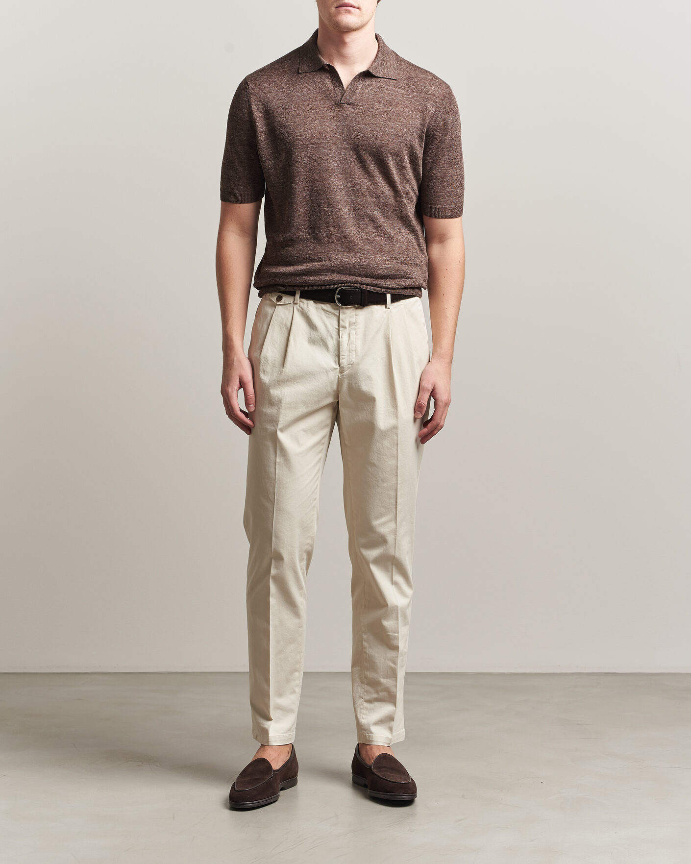 Hombres | Polos | Gran Sasso | Washed Knitted Linen Polo Brown Melange
