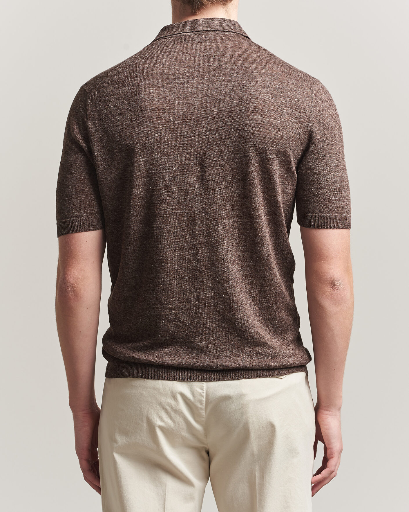 Hombres | Polos | Gran Sasso | Washed Knitted Linen Polo Brown Melange