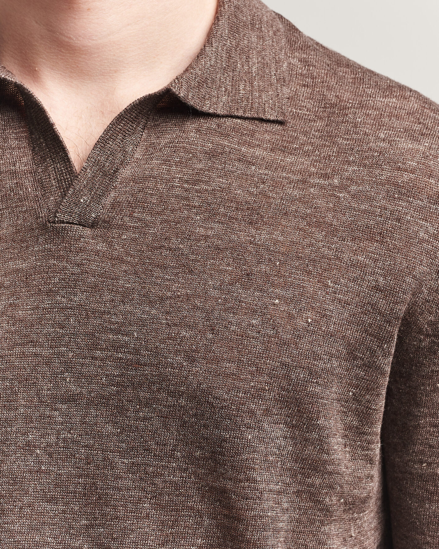 Hombres | Polos | Gran Sasso | Washed Knitted Linen Polo Brown Melange