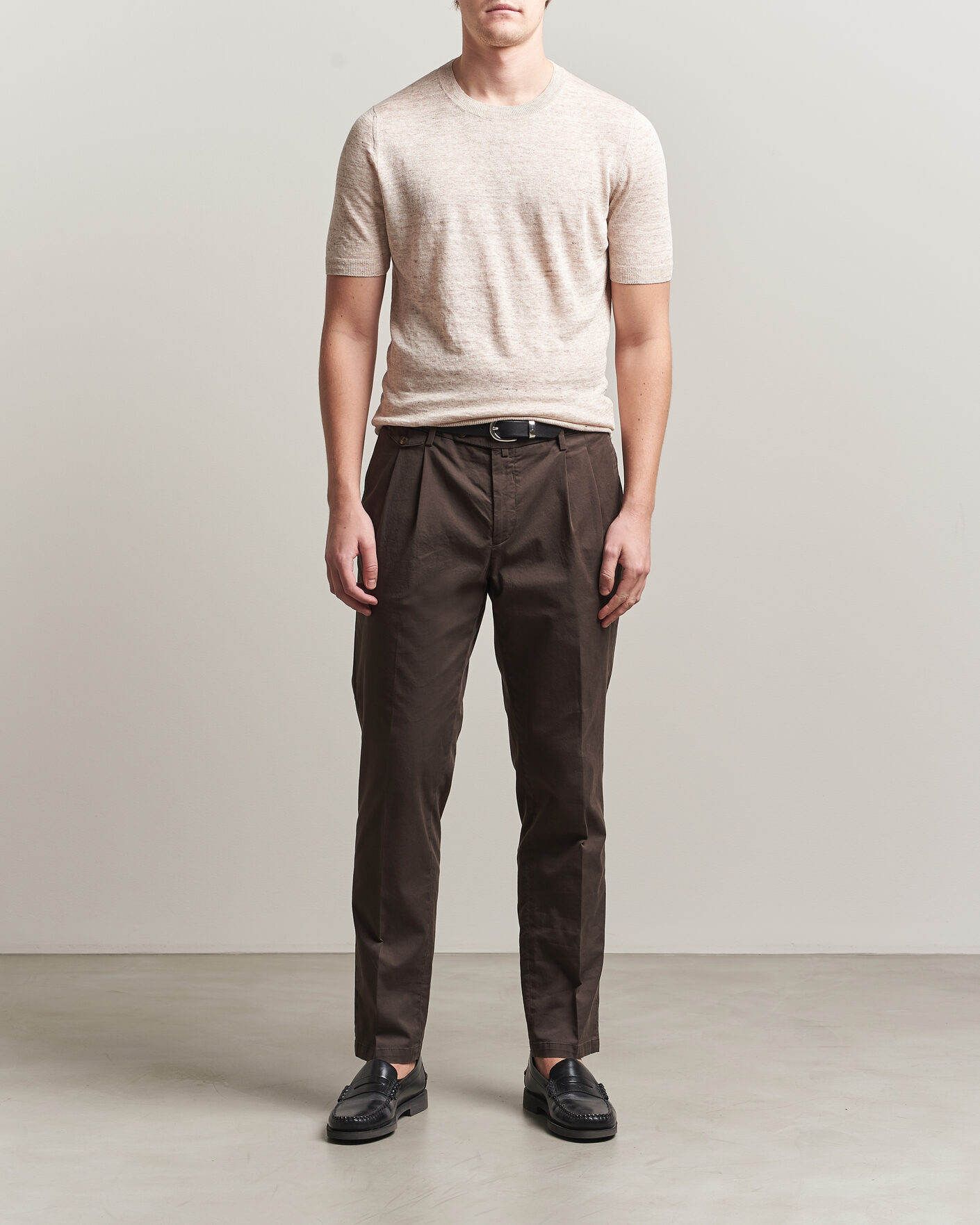 Hombres | Camisetas | Gran Sasso | Washed Knitted Linen T-Shirt Beige Melange