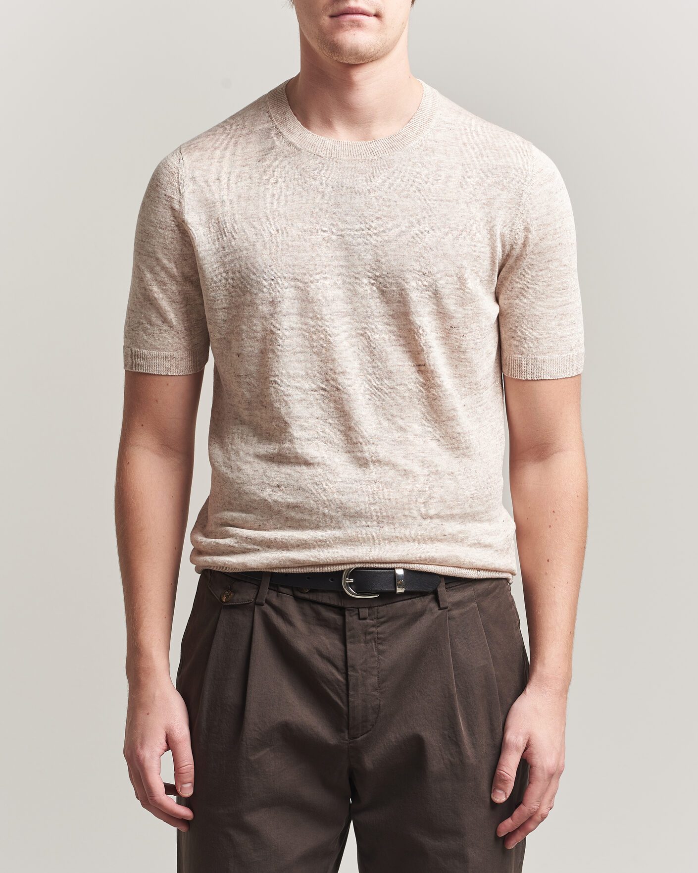 Hombres | Camisetas | Gran Sasso | Washed Knitted Linen T-Shirt Beige Melange
