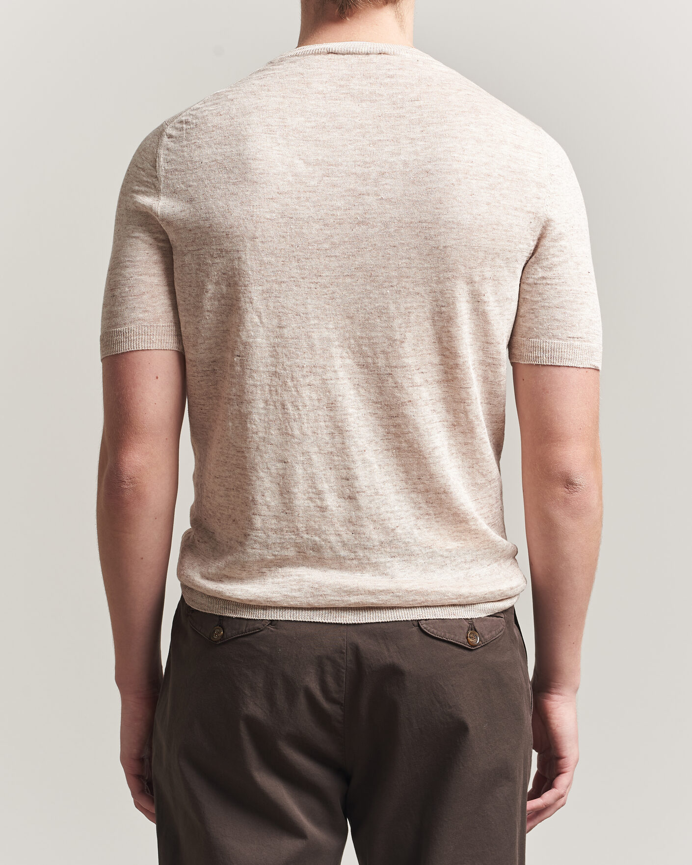 Hombres | Camisetas | Gran Sasso | Washed Knitted Linen T-Shirt Beige Melange