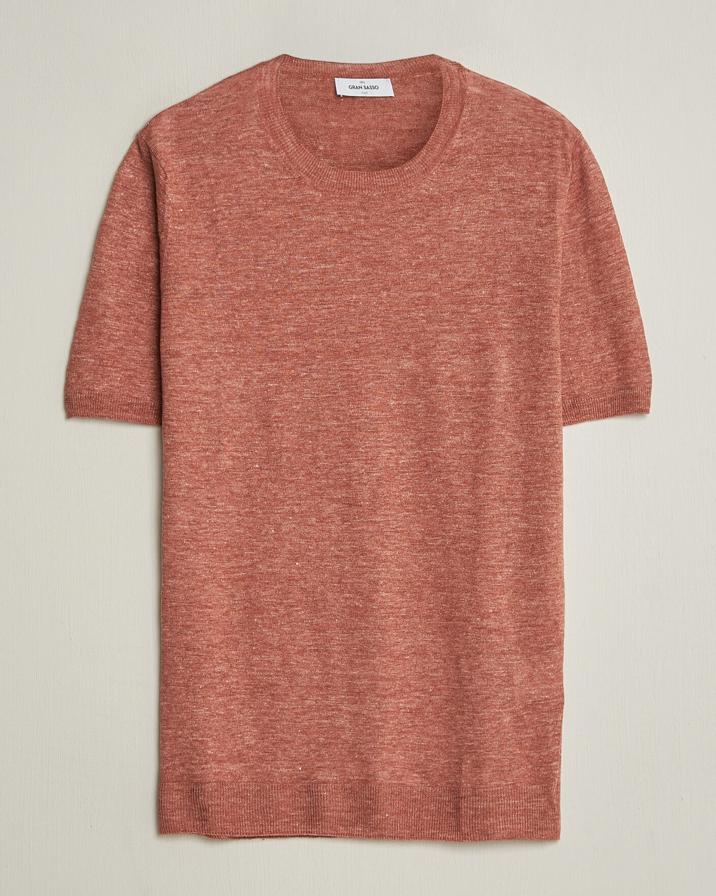 Hombres | Camisetas | Gran Sasso | Washed Knitted Linen T-Shirt Apricot Orange Melange