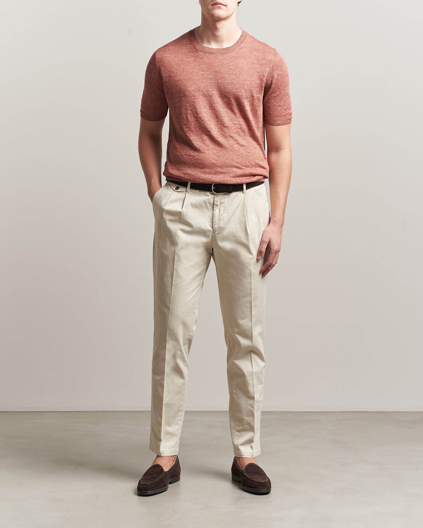Hombres | Camisetas | Gran Sasso | Washed Knitted Linen T-Shirt Apricot Orange Melange