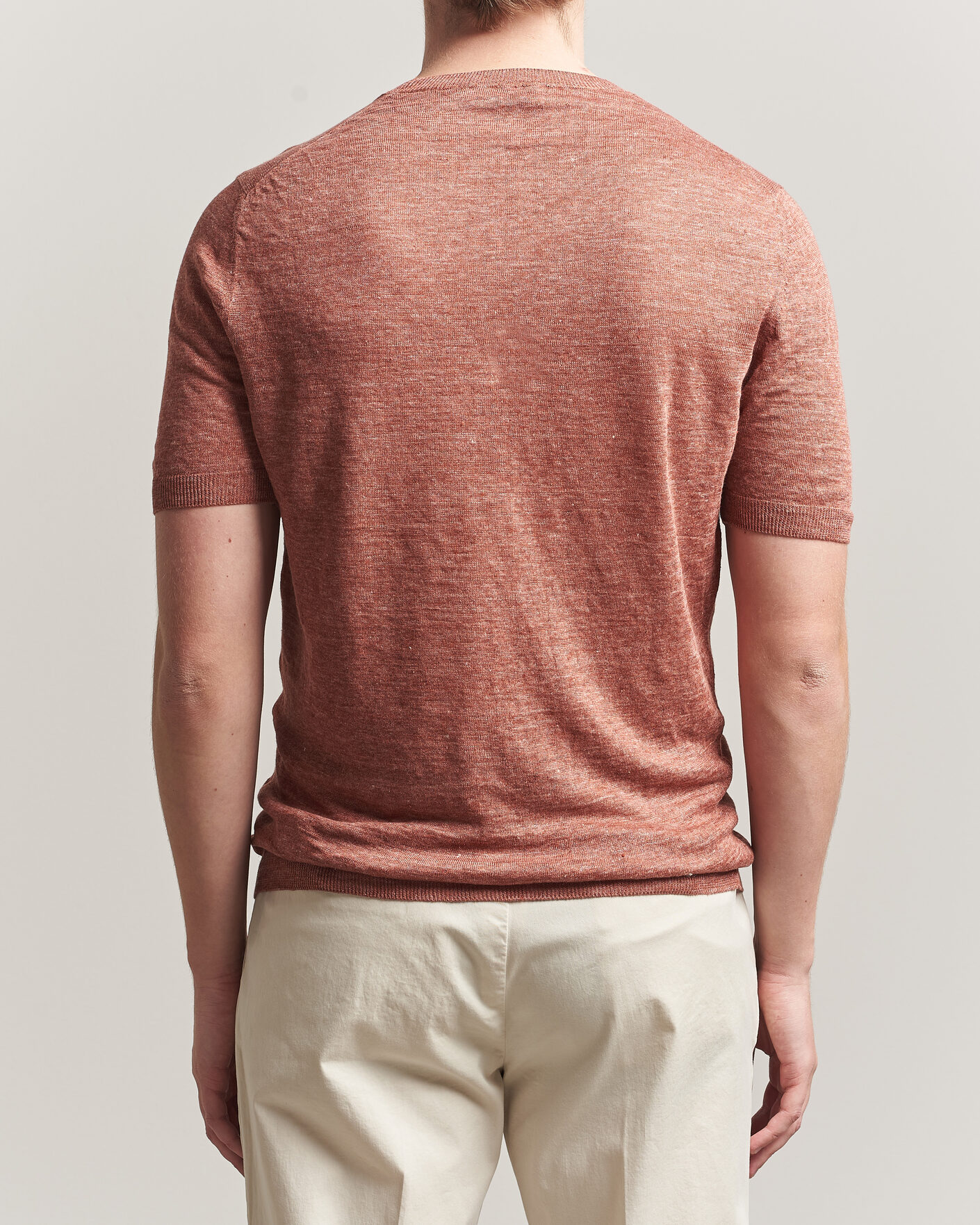 Hombres | Camisetas | Gran Sasso | Washed Knitted Linen T-Shirt Apricot Orange Melange