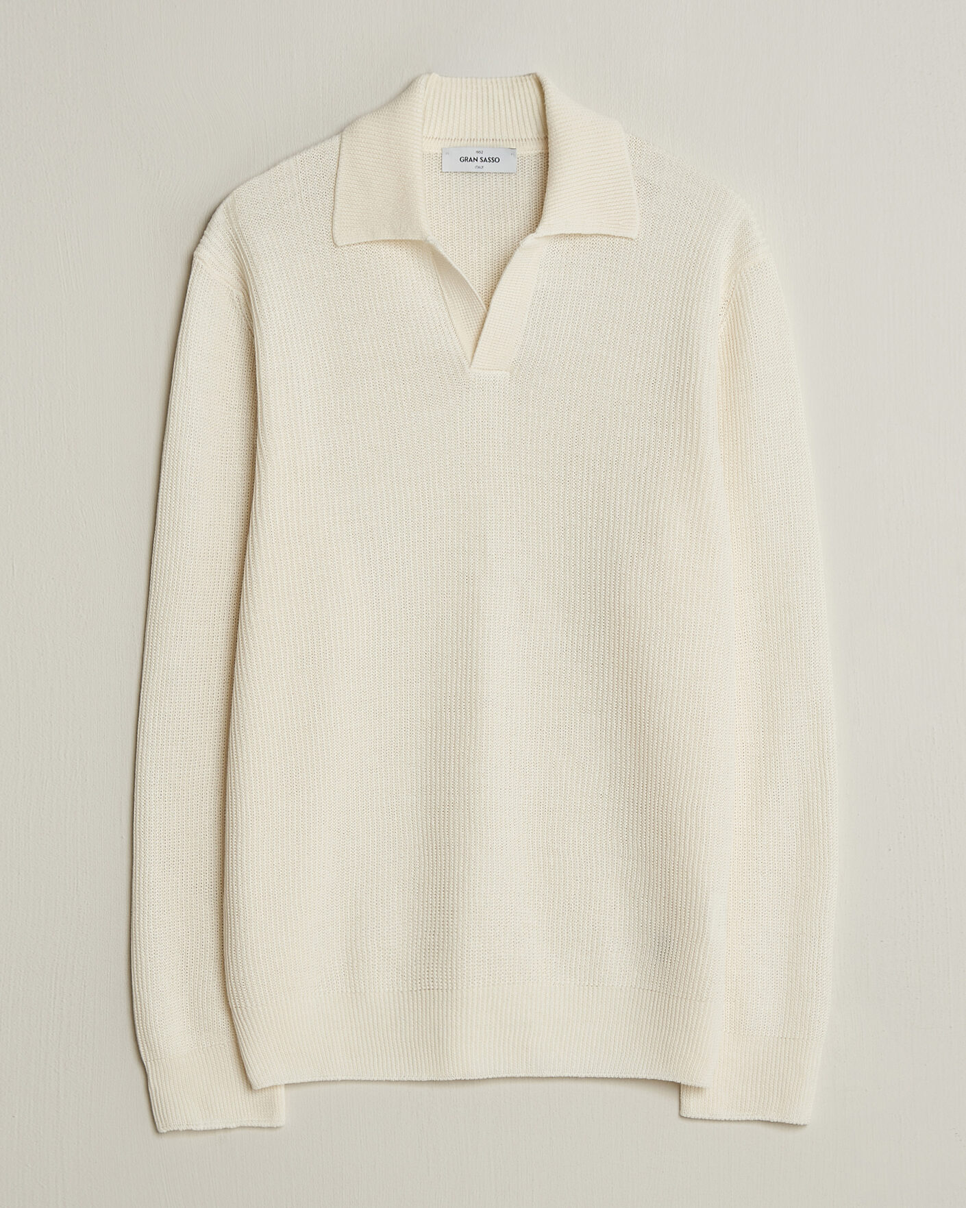 Hombres | Jerséis y prendas de punto | Gran Sasso | Linen/Cotton Open Collar Knitted Polo Cream