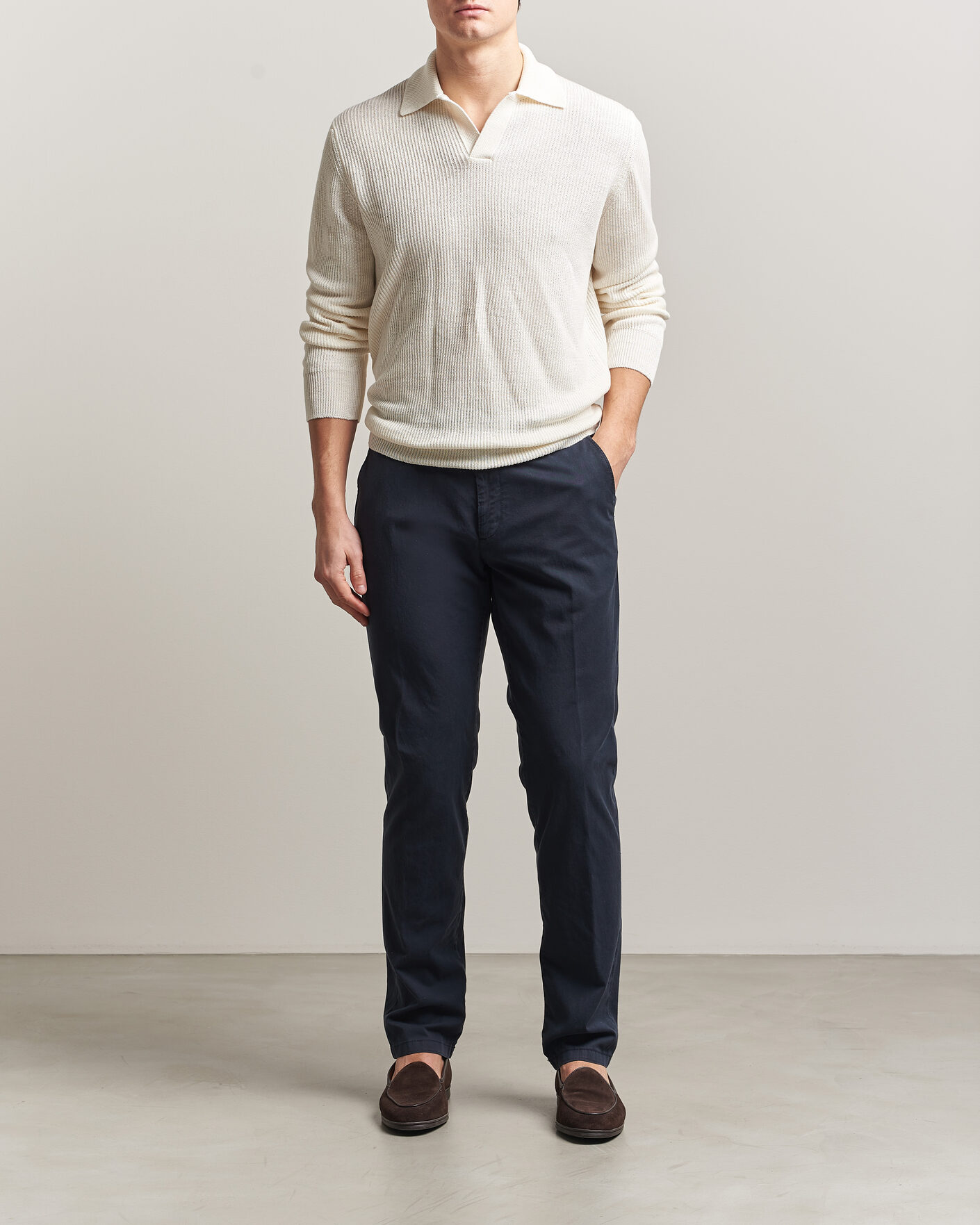 Hombres | Jerséis y prendas de punto | Gran Sasso | Linen/Cotton Open Collar Knitted Polo Cream