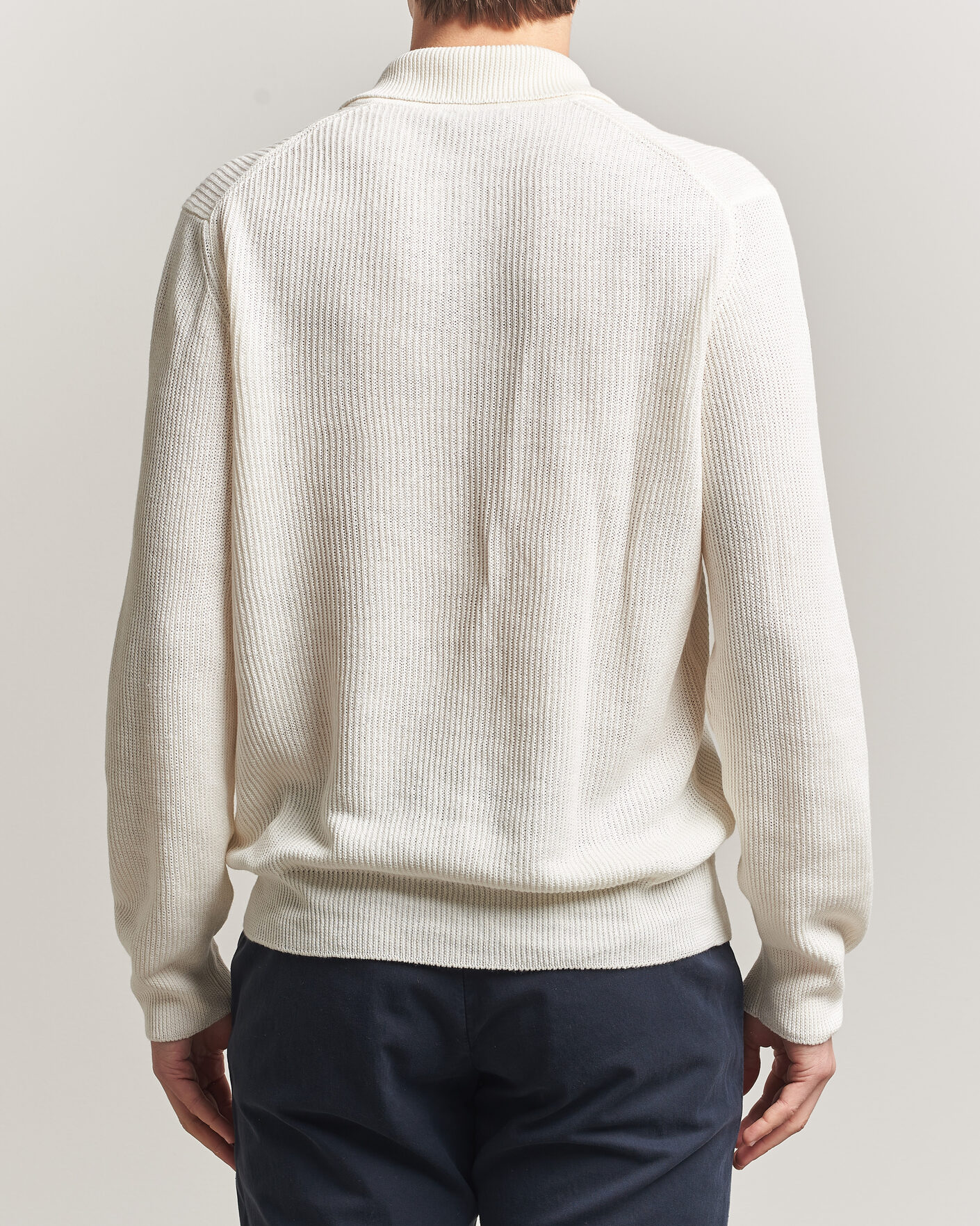 Hombres | Jerséis y prendas de punto | Gran Sasso | Linen/Cotton Open Collar Knitted Polo Cream
