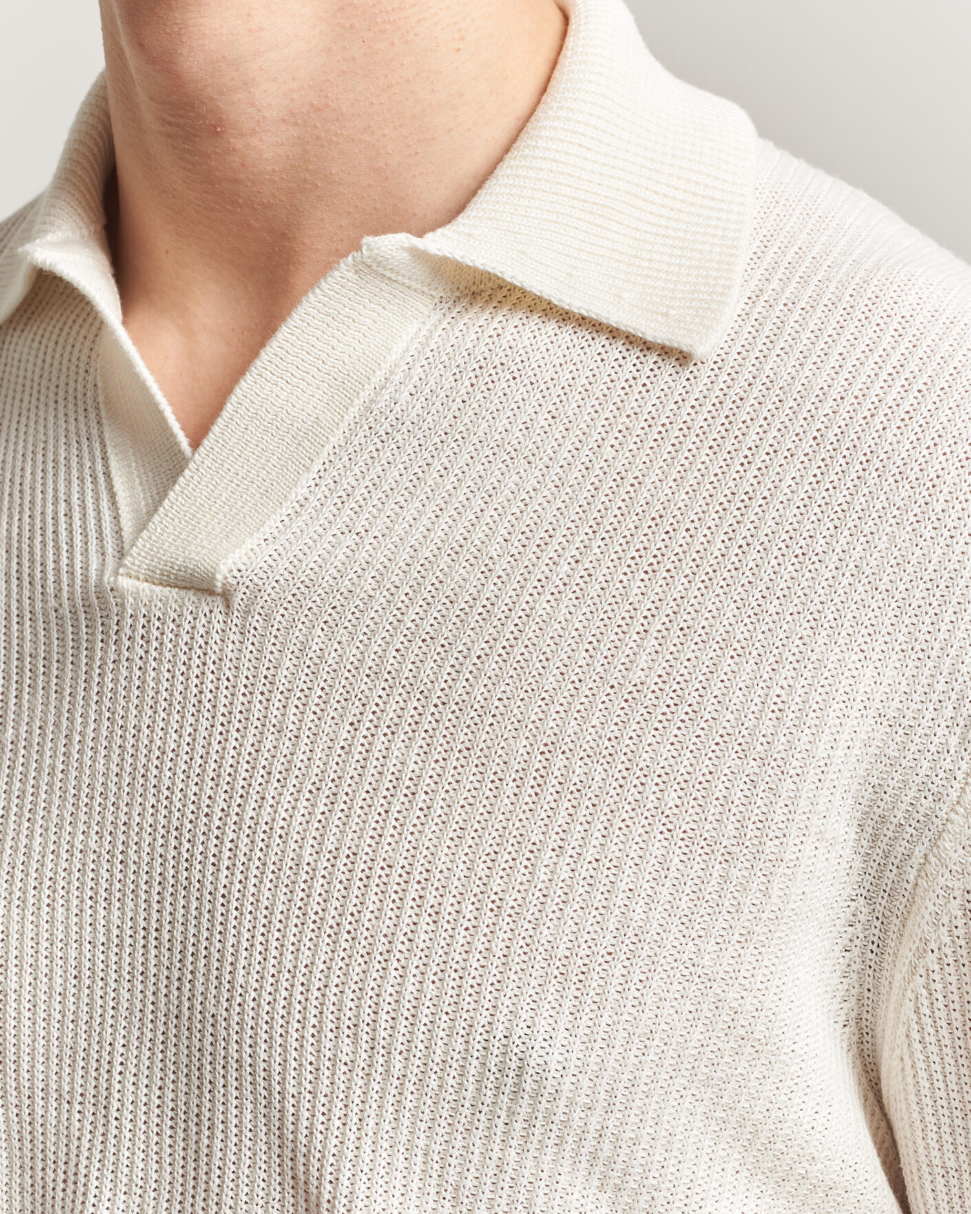 Hombres | Jerséis y prendas de punto | Gran Sasso | Linen/Cotton Open Collar Knitted Polo Cream