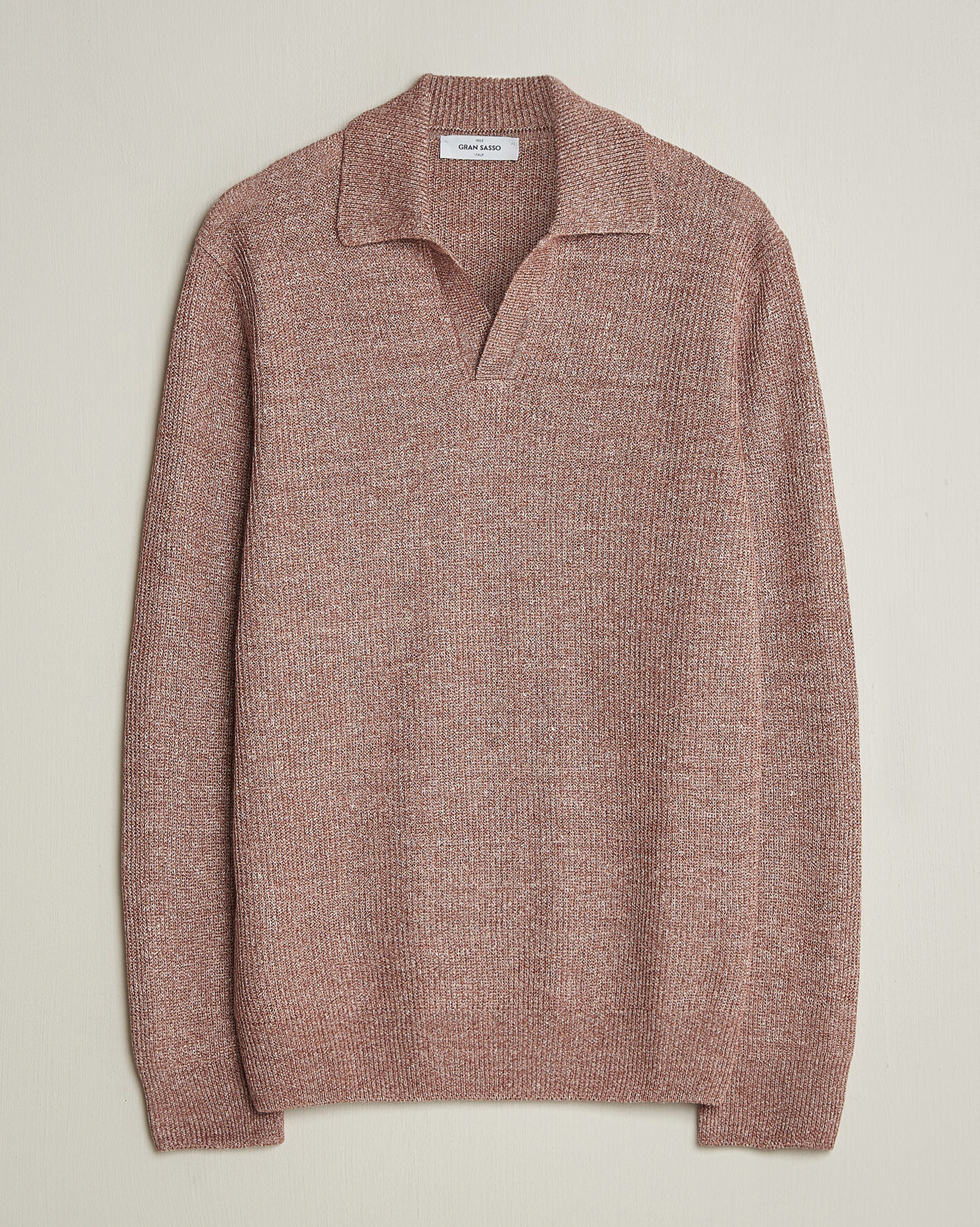 Hombres | Jerséis y prendas de punto | Gran Sasso | Linen/Cotton Open Collar Knitted Polo Rust Melange