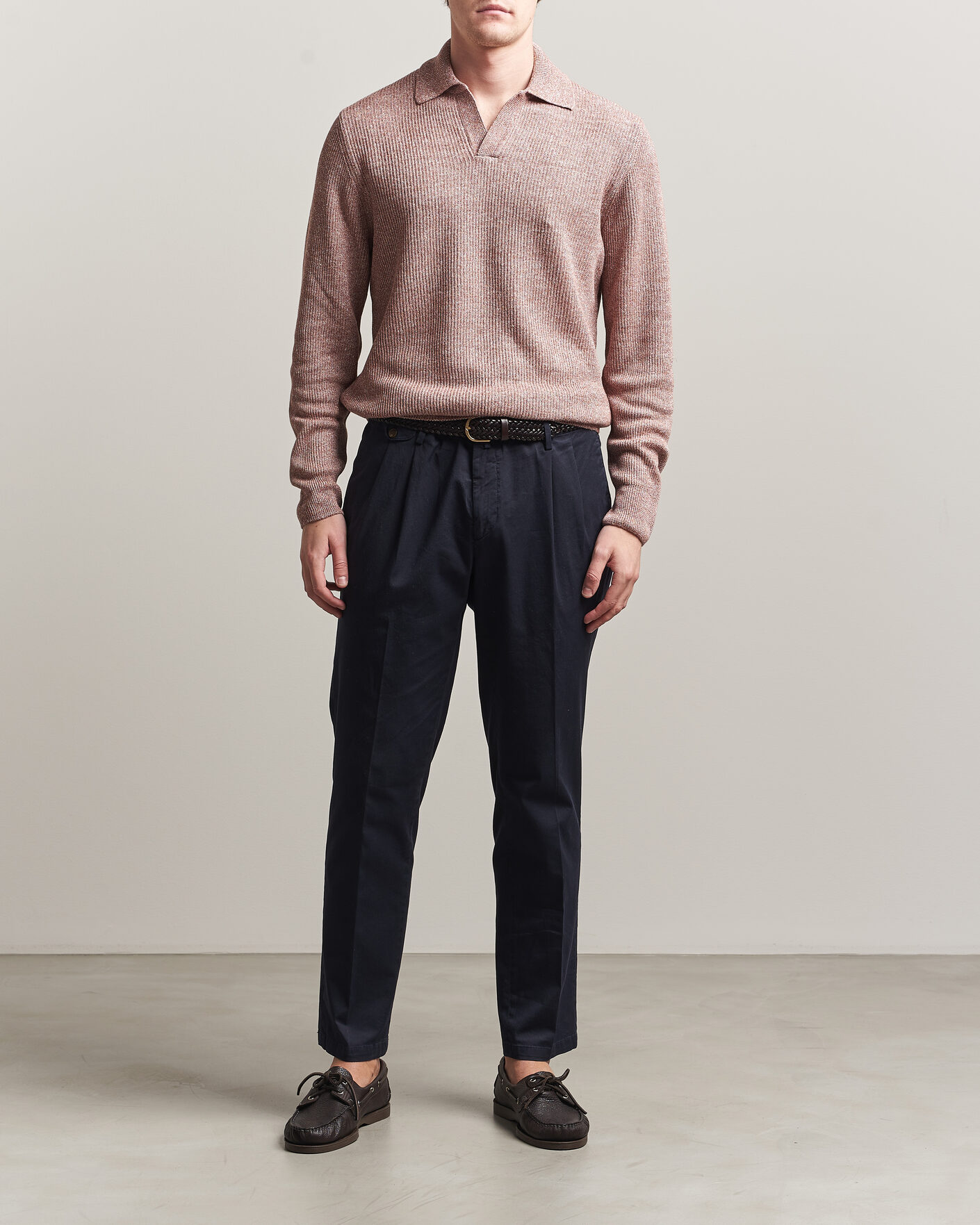 Hombres | Jerséis y prendas de punto | Gran Sasso | Linen/Cotton Open Collar Knitted Polo Rust Melange