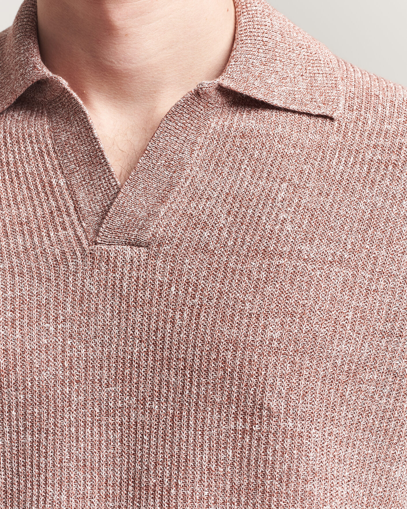 Hombres | Jerséis y prendas de punto | Gran Sasso | Linen/Cotton Open Collar Knitted Polo Rust Melange