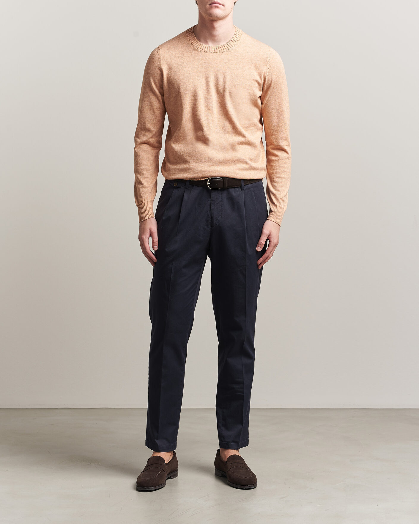 Hombres | Jerséis y prendas de punto | Gran Sasso | Cotton/Cashmere Knitted Crew Neck Sweater Apricot Orange Melange