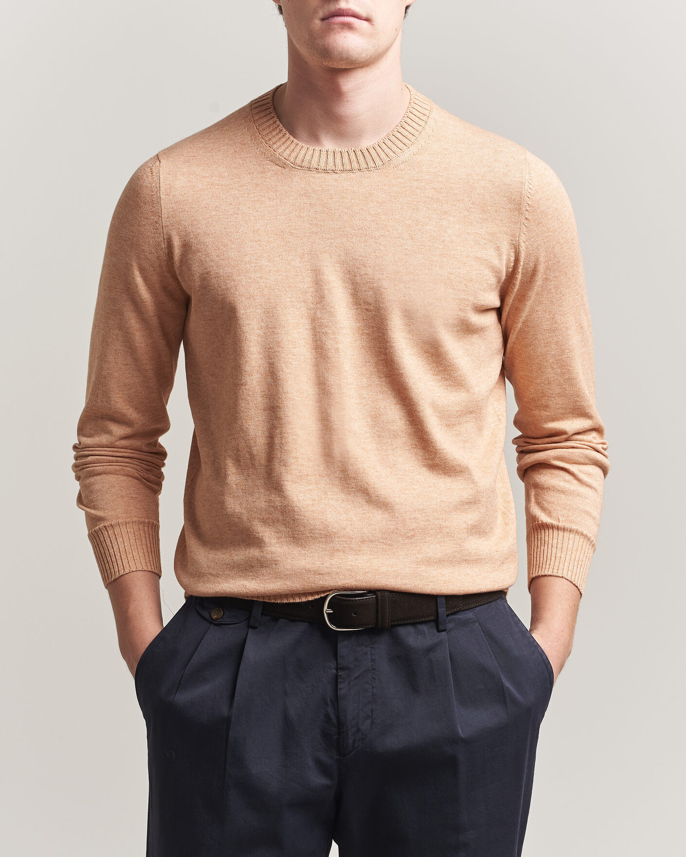 Hombres | Jerséis y prendas de punto | Gran Sasso | Cotton/Cashmere Knitted Crew Neck Sweater Apricot Orange Melange