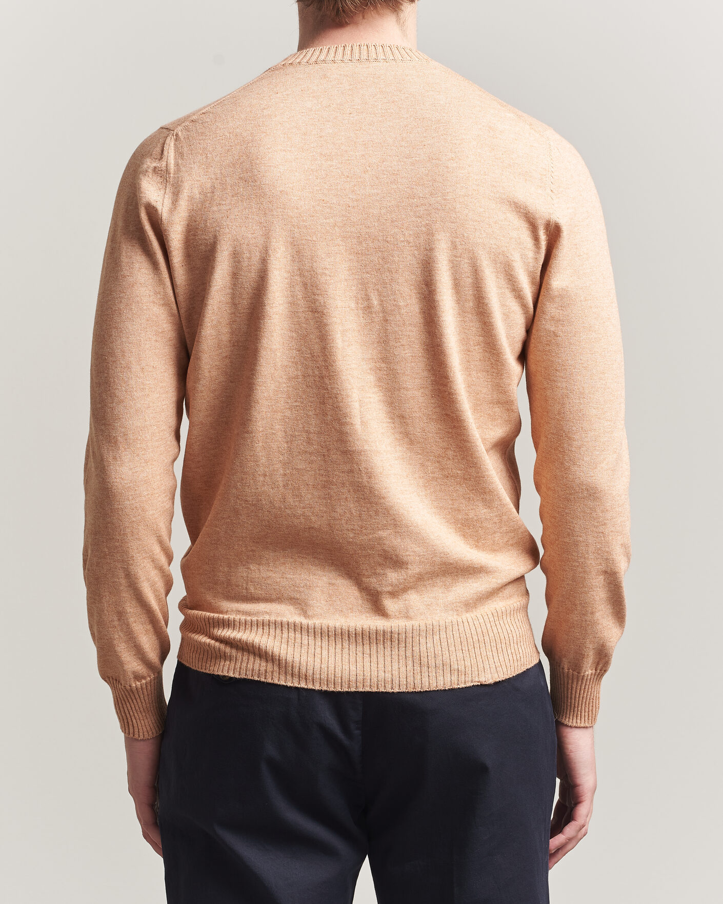 Hombres | Jerséis y prendas de punto | Gran Sasso | Cotton/Cashmere Knitted Crew Neck Sweater Apricot Orange Melange