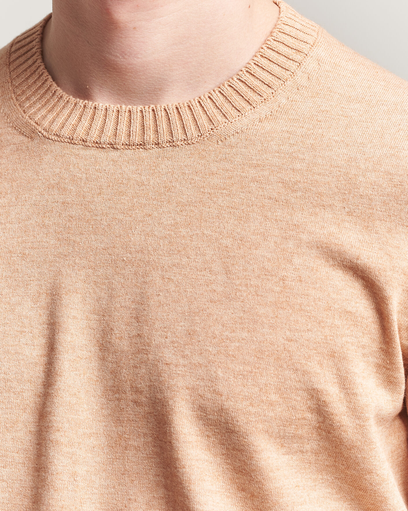Hombres | Jerséis y prendas de punto | Gran Sasso | Cotton/Cashmere Knitted Crew Neck Sweater Apricot Orange Melange
