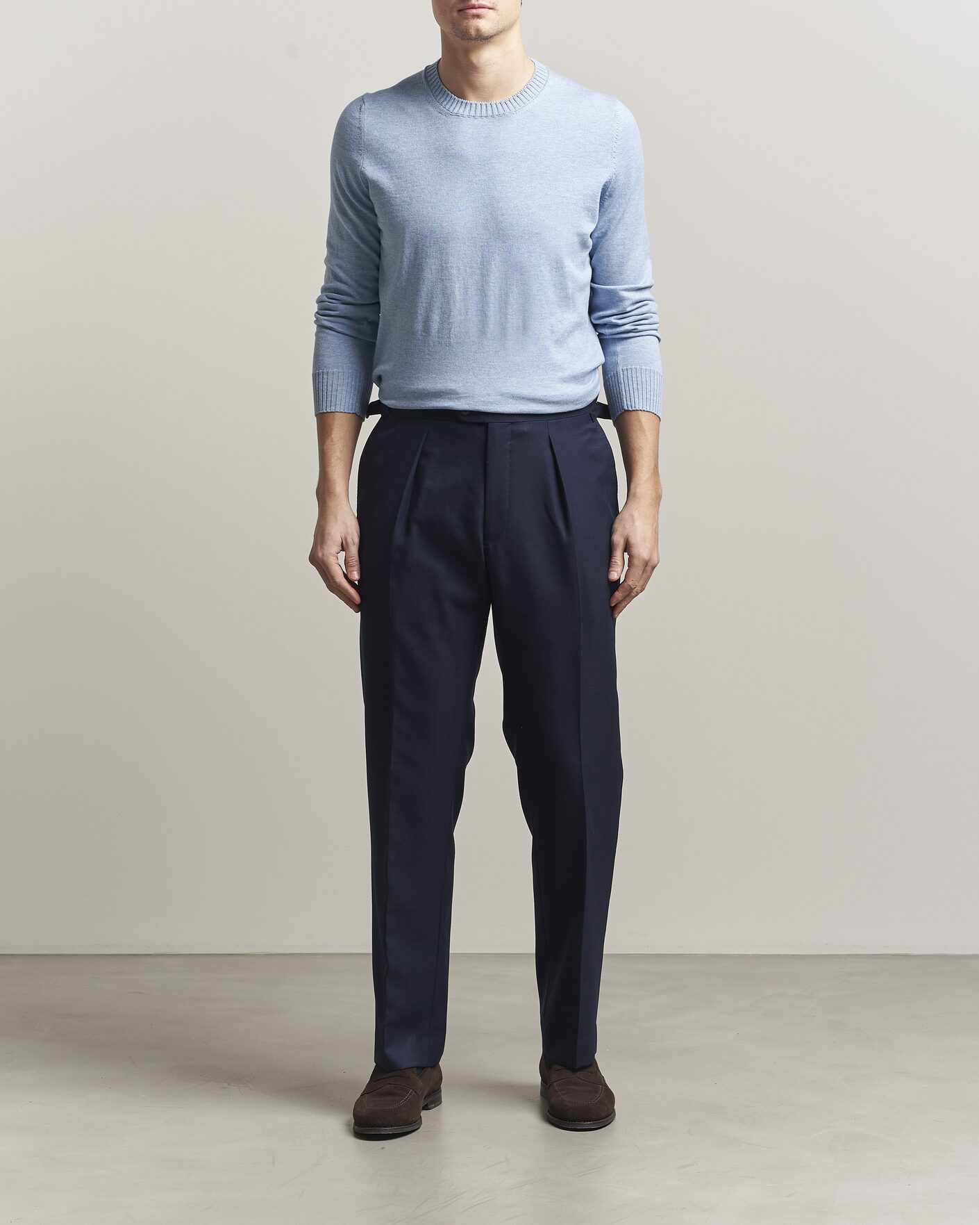 Hombres | Jerséis y prendas de punto | Gran Sasso | Cotton/Cashmere Knitted Crew Neck Sweater Blue Melange
