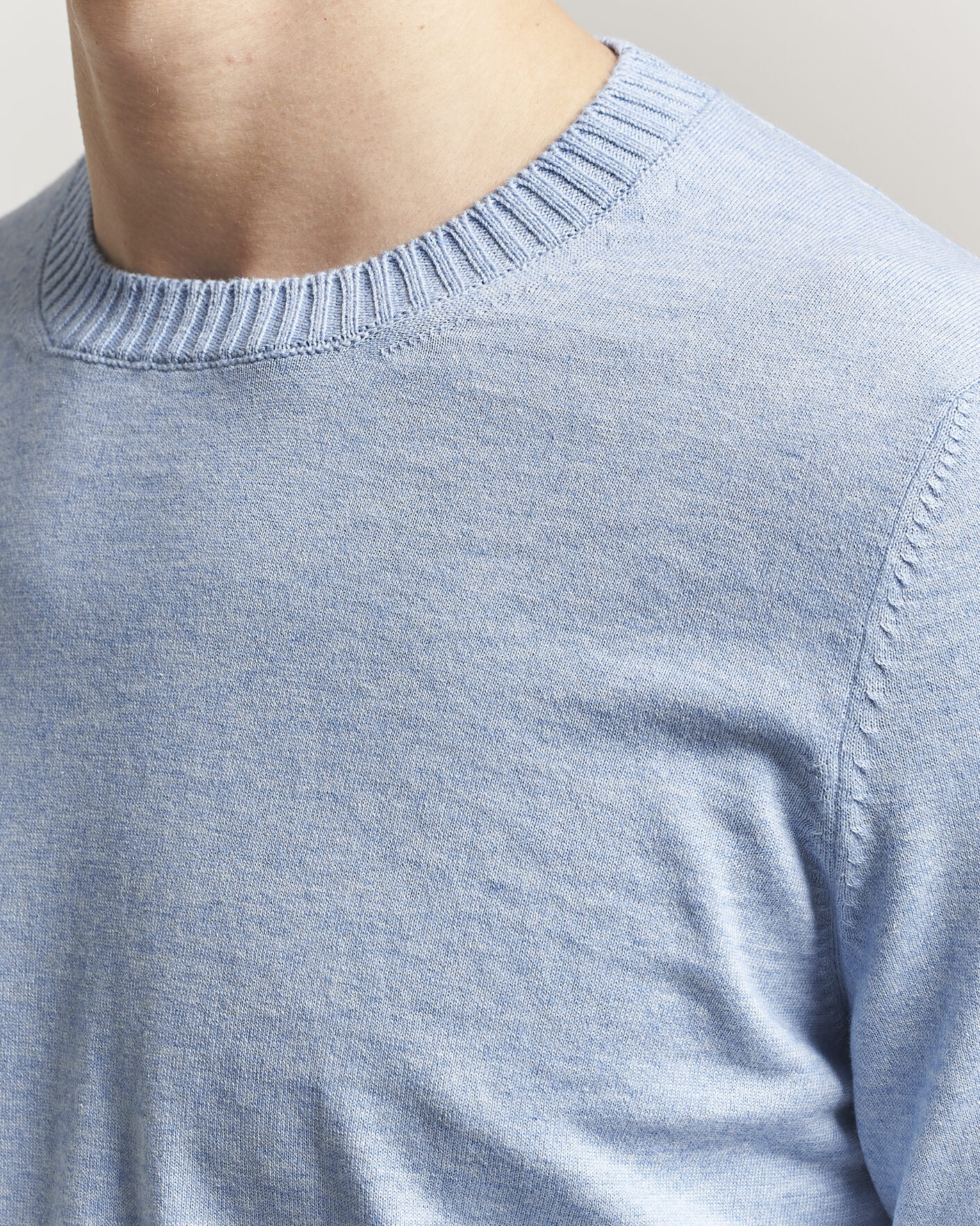 Hombres | Jerséis y prendas de punto | Gran Sasso | Cotton/Cashmere Knitted Crew Neck Sweater Blue Melange