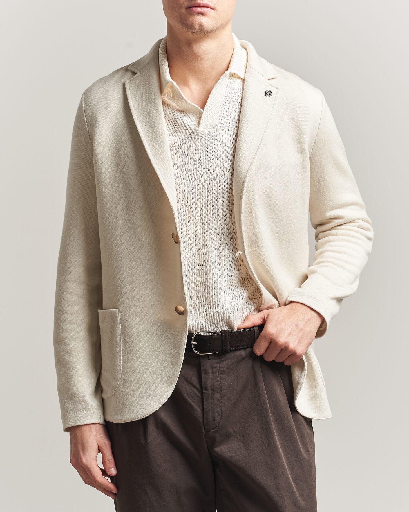 Hombres | Blazers | Gran Sasso | Wool Knitted Blazer Cream