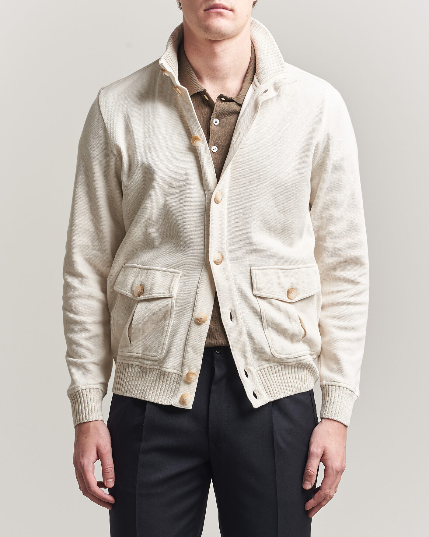 Hombres | Abrigos y chaquetas | Gran Sasso | Cotton Pocket Knitted Bomber Jacket Cream