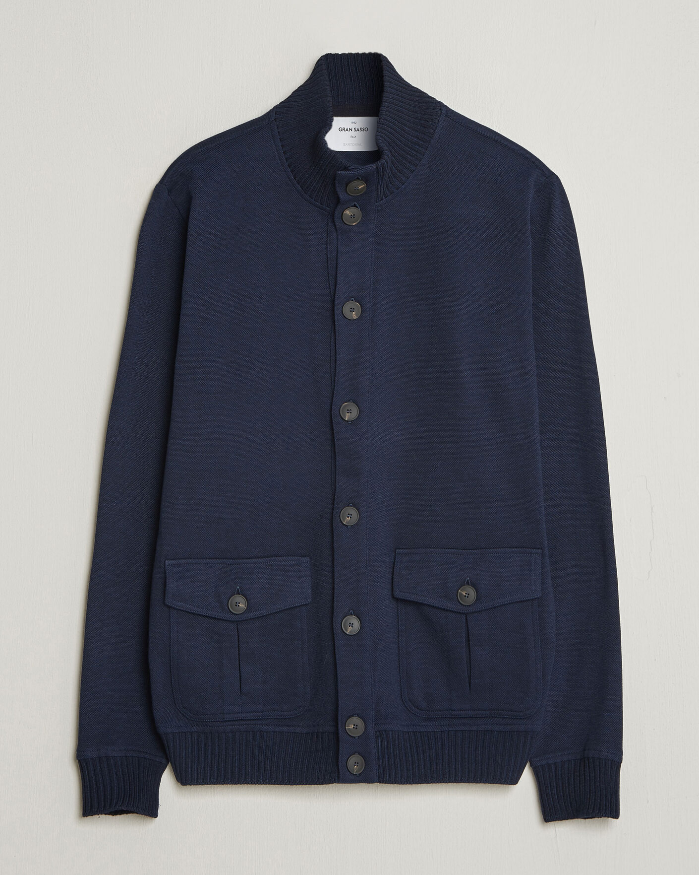 Hombres | Abrigos y chaquetas | Gran Sasso | Cotton Pocket Knitted Bomber Jacket Navy