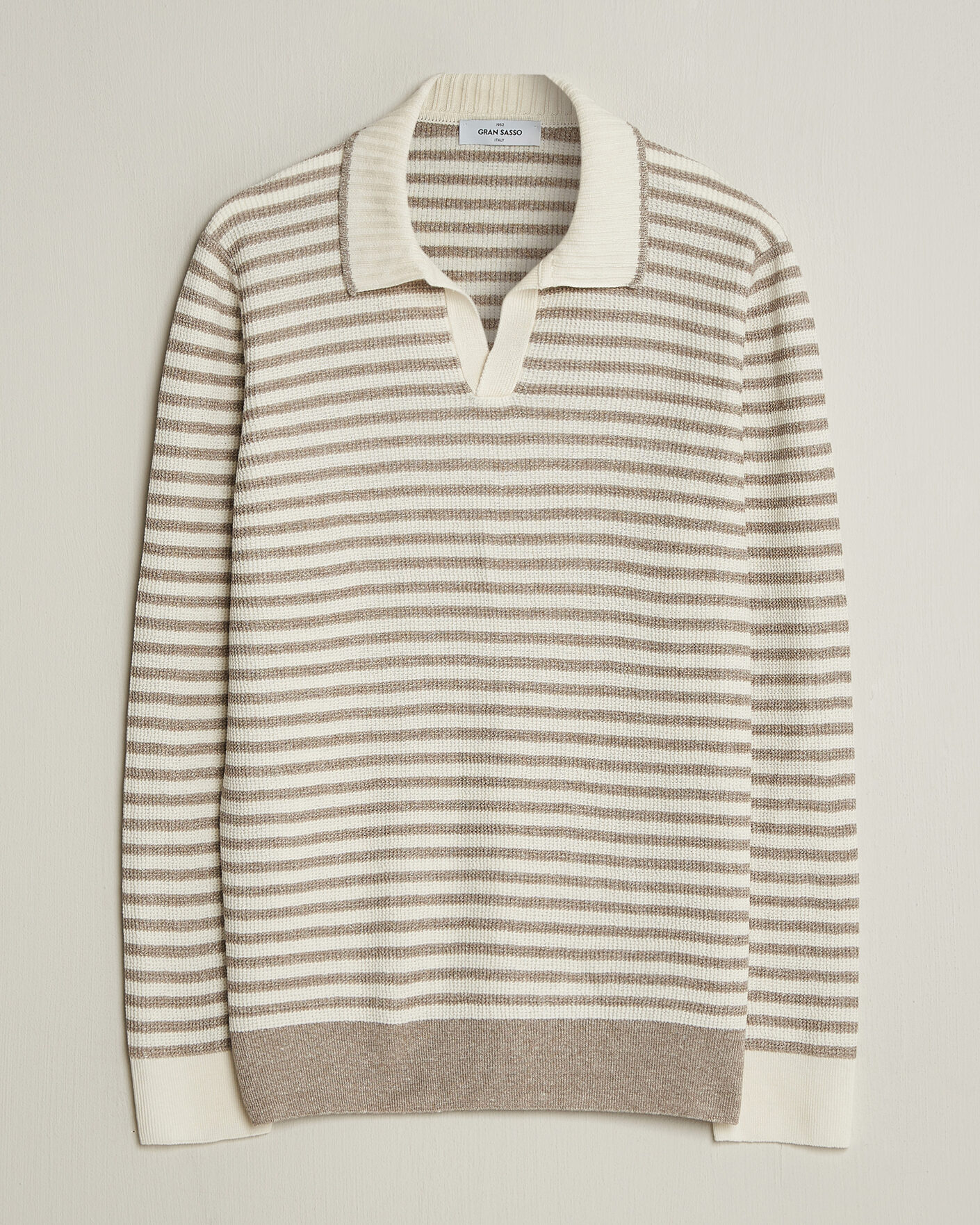 Hombres | Jerséis y prendas de punto | Gran Sasso | Linen/Cotton Knitted Striped Polo Beige/White