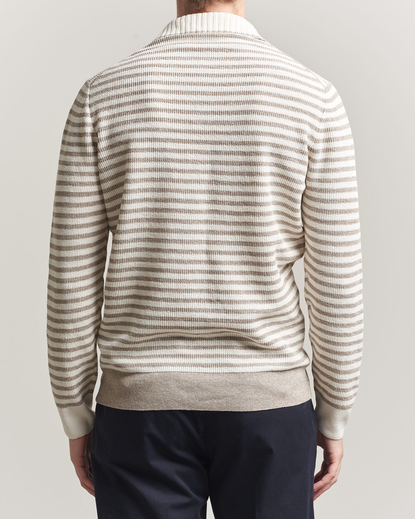 Hombres | Jerséis y prendas de punto | Gran Sasso | Linen/Cotton Knitted Striped Polo Beige/White
