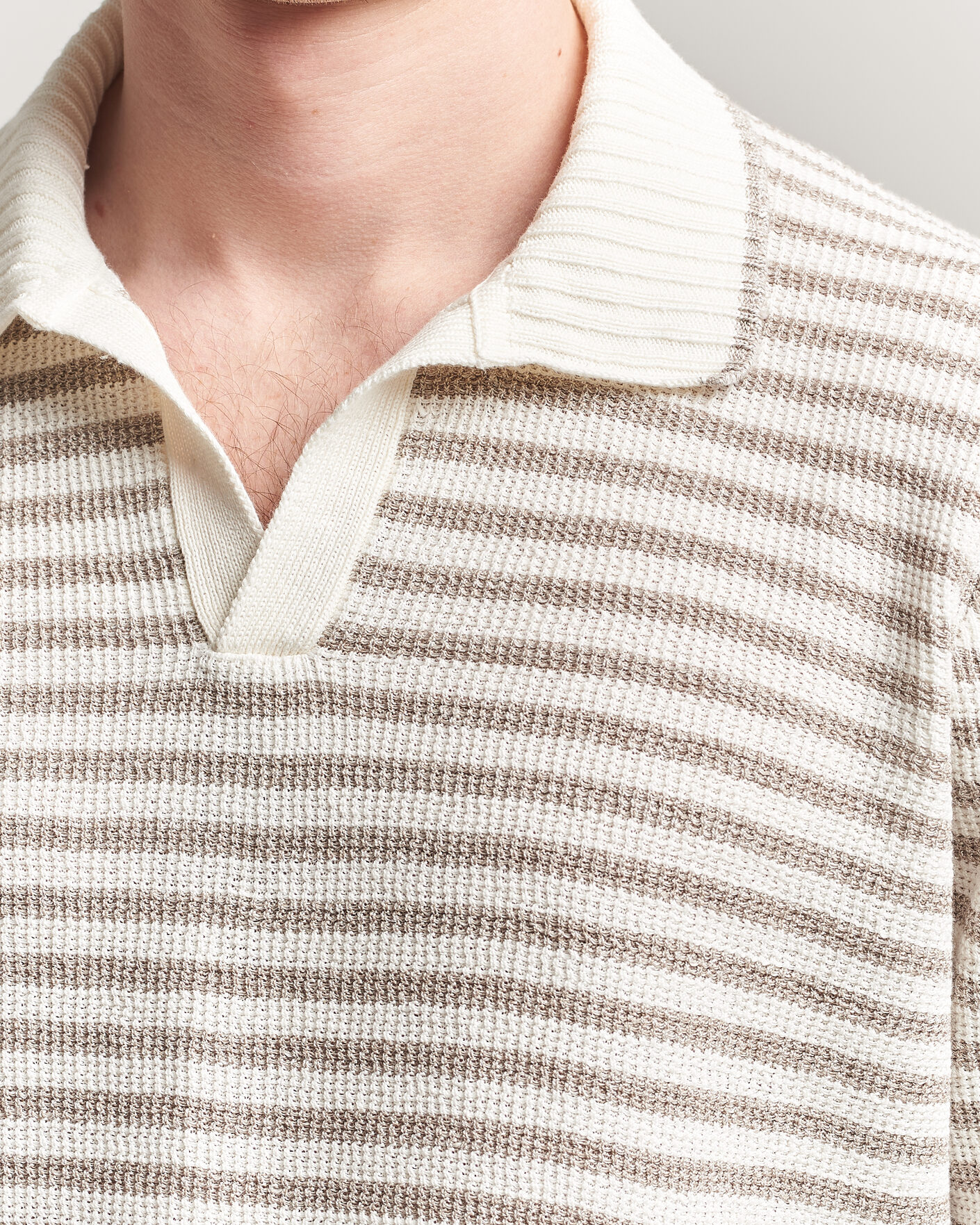 Hombres | Jerséis y prendas de punto | Gran Sasso | Linen/Cotton Knitted Striped Polo Beige/White