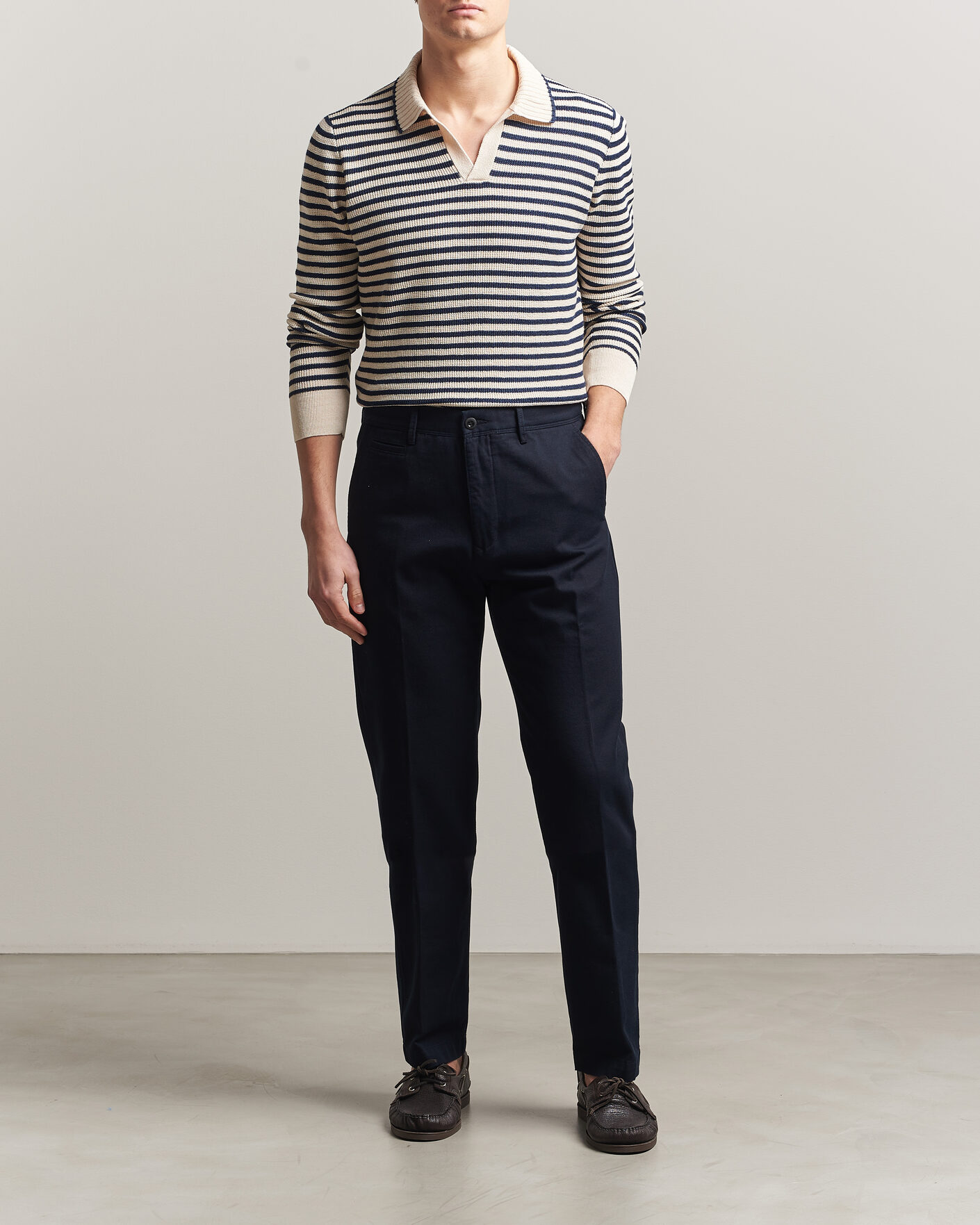 Hombres | Jerséis y prendas de punto | Gran Sasso | Linen/Cotton Knitted Striped Polo Navy/White