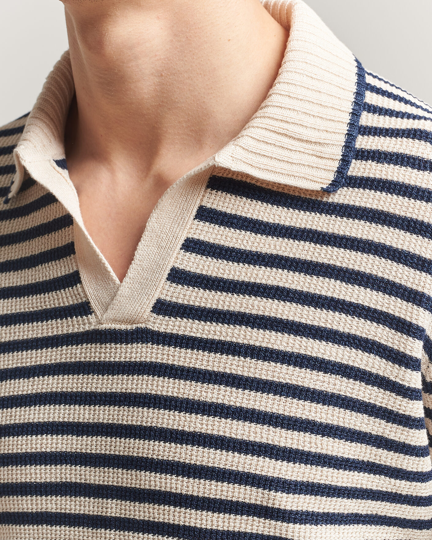 Hombres | Jerséis y prendas de punto | Gran Sasso | Linen/Cotton Knitted Striped Polo Navy/White