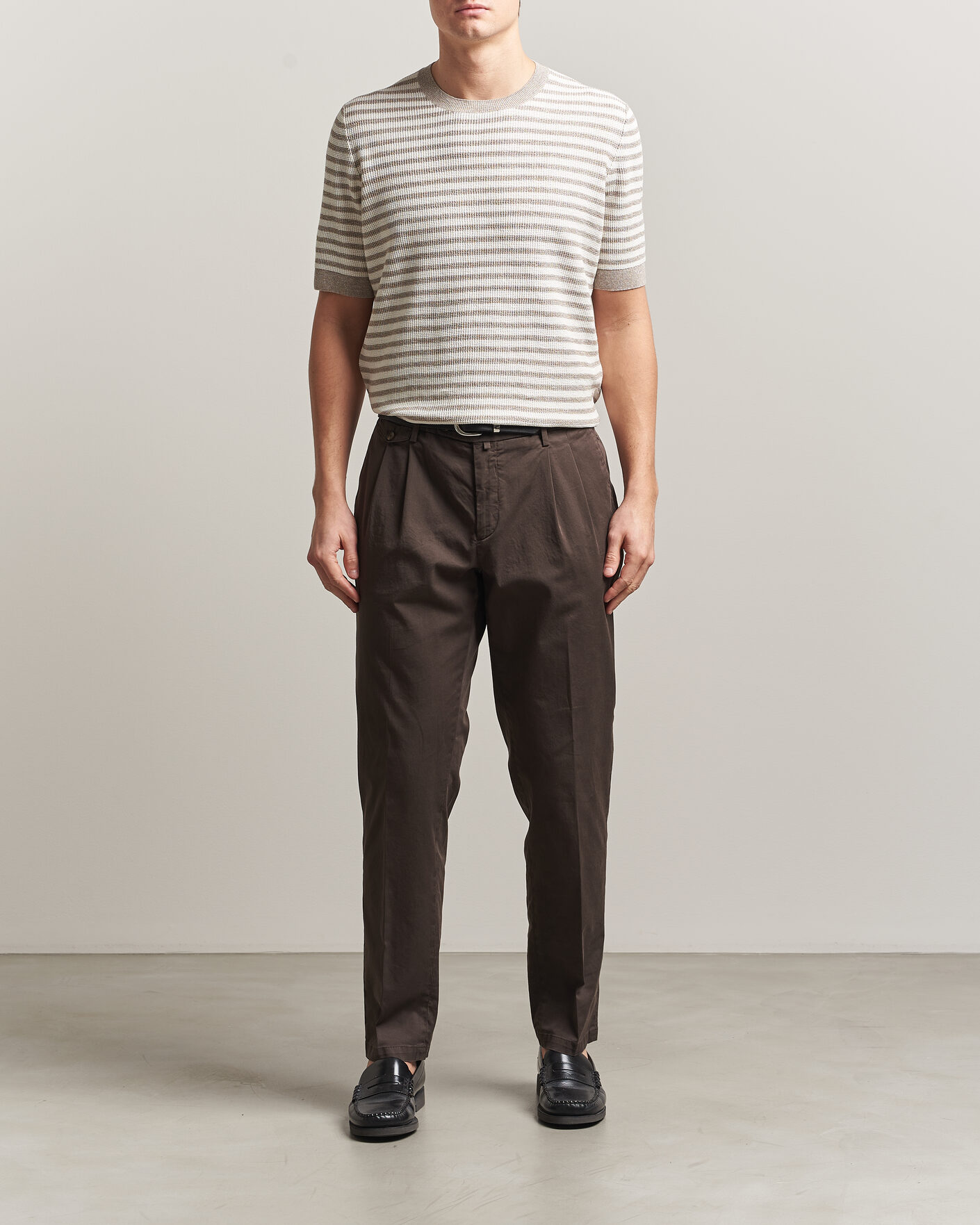Hombres | Camisetas | Gran Sasso | Linen/Cotton Knitted Striped T-Shirt Beige/White