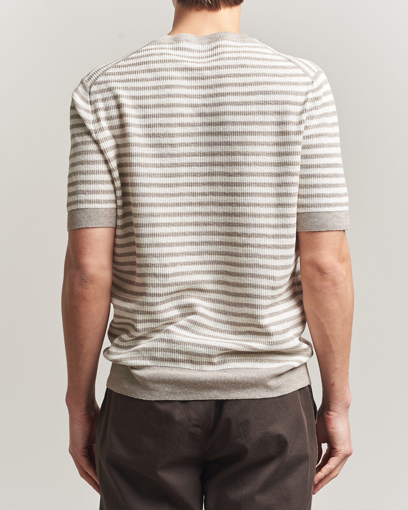 Hombres | Camisetas | Gran Sasso | Linen/Cotton Knitted Striped T-Shirt Beige/White