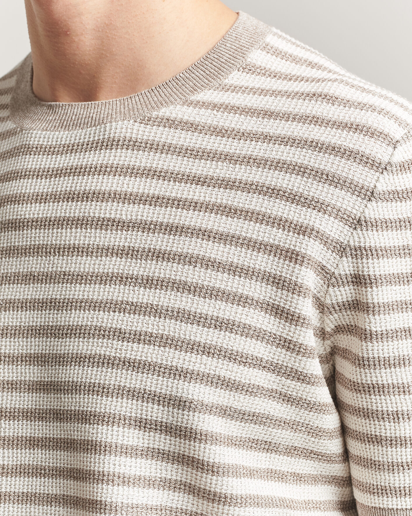 Hombres | Camisetas | Gran Sasso | Linen/Cotton Knitted Striped T-Shirt Beige/White