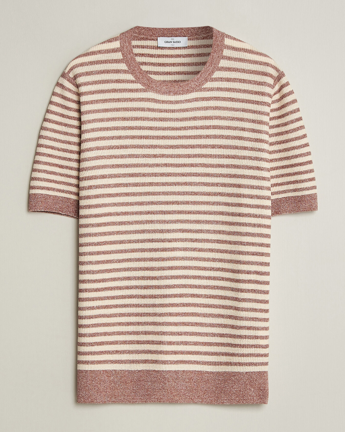 Hombres | Camisetas | Gran Sasso | Linen/Cotton Knitted Striped T-Shirt Red/White