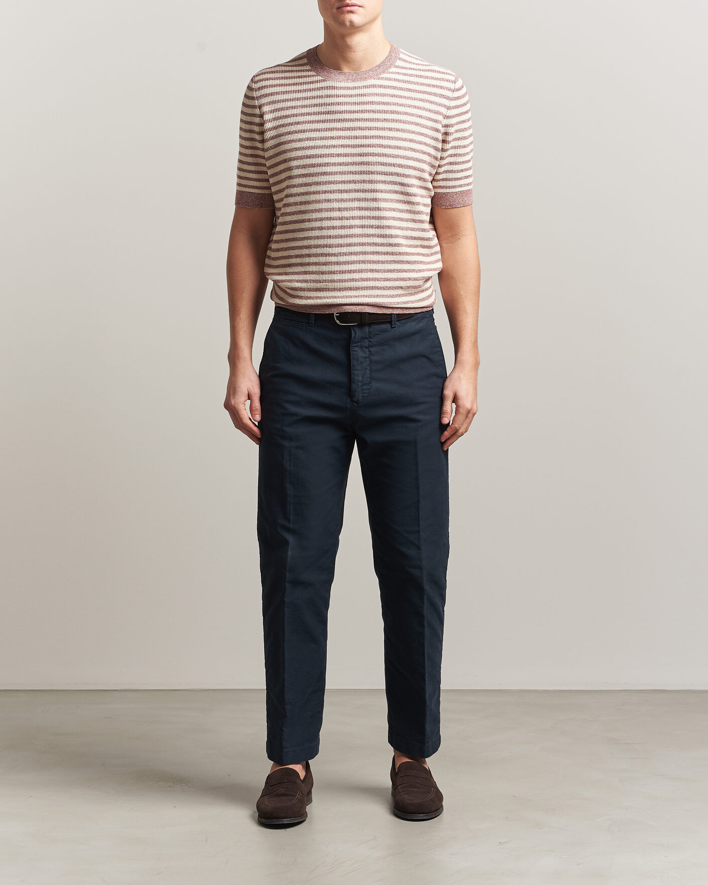 Hombres | Camisetas | Gran Sasso | Linen/Cotton Knitted Striped T-Shirt Red/White