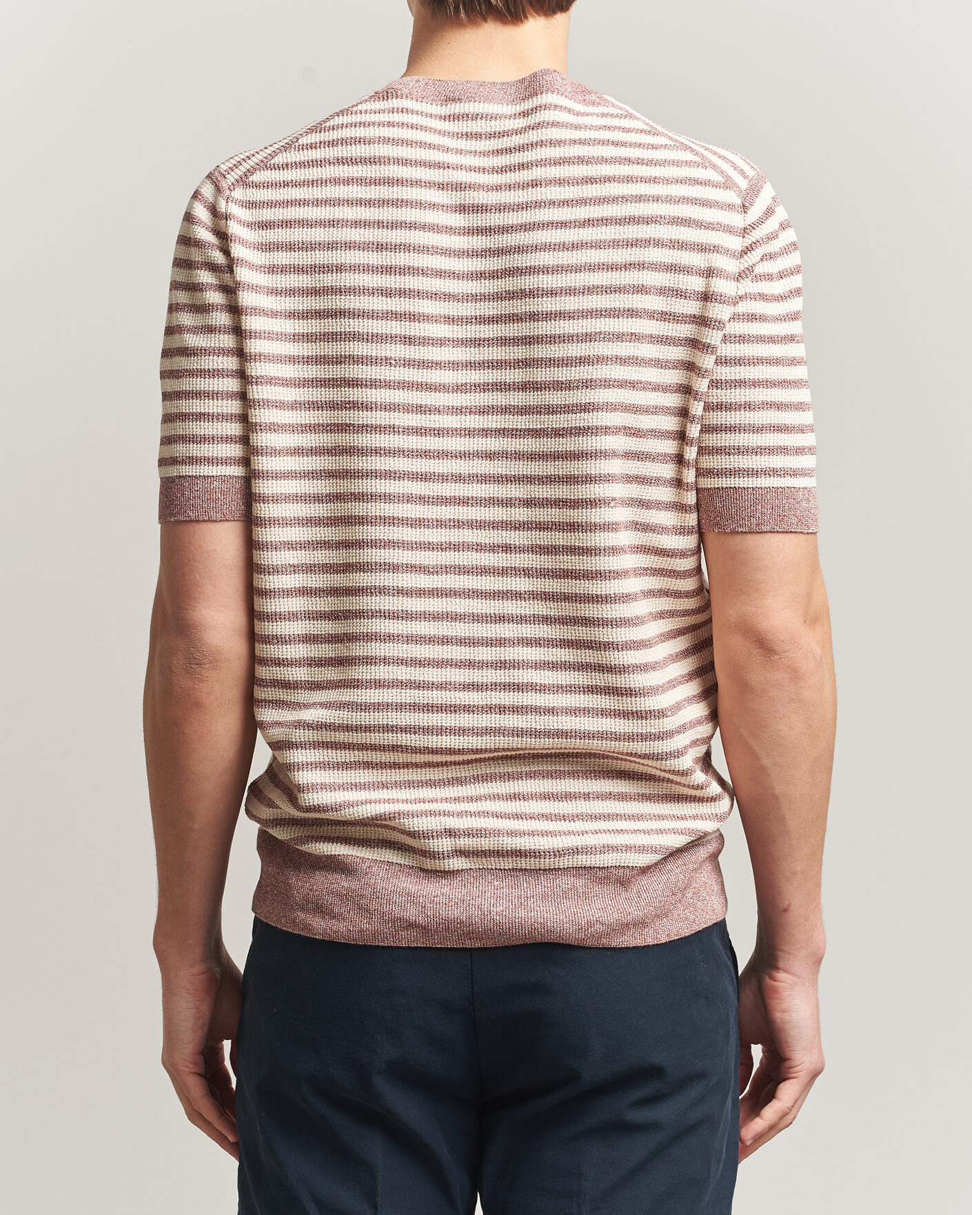 Hombres | Camisetas | Gran Sasso | Linen/Cotton Knitted Striped T-Shirt Red/White