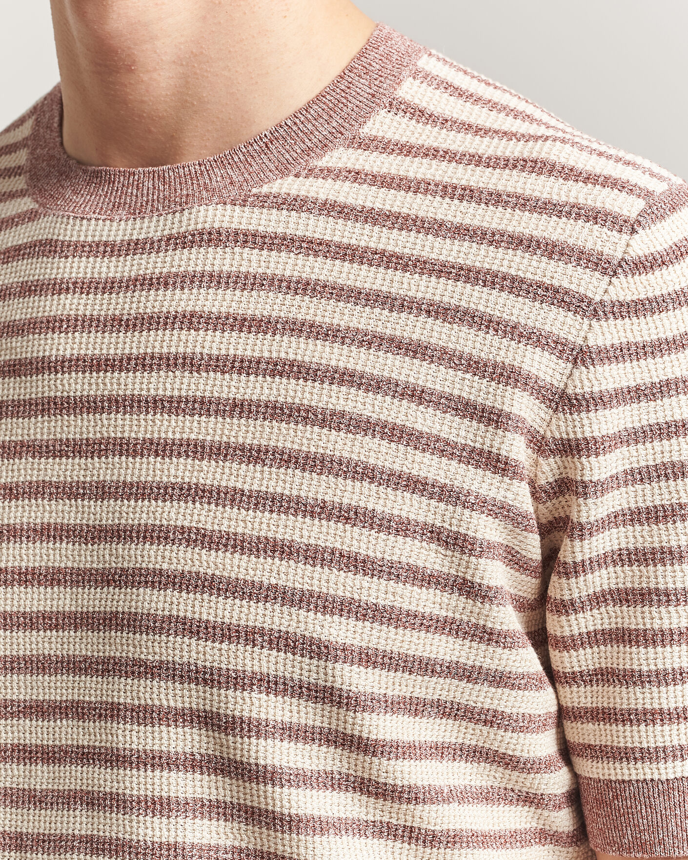 Hombres | Camisetas | Gran Sasso | Linen/Cotton Knitted Striped T-Shirt Red/White