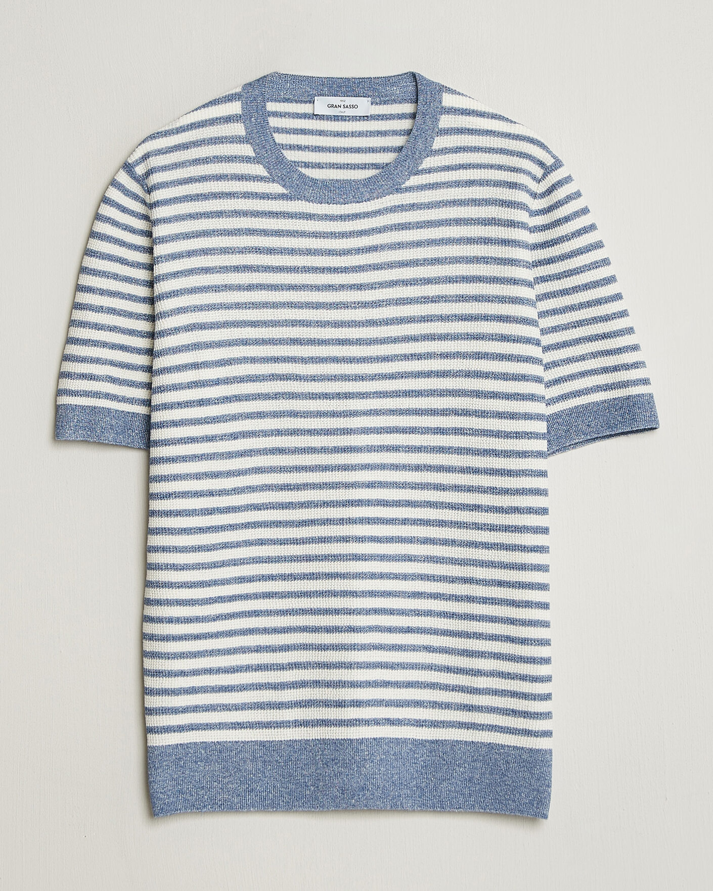 Hombres | Camisetas | Gran Sasso | Linen/Cotton Knitted Striped T-Shirt Blue/White