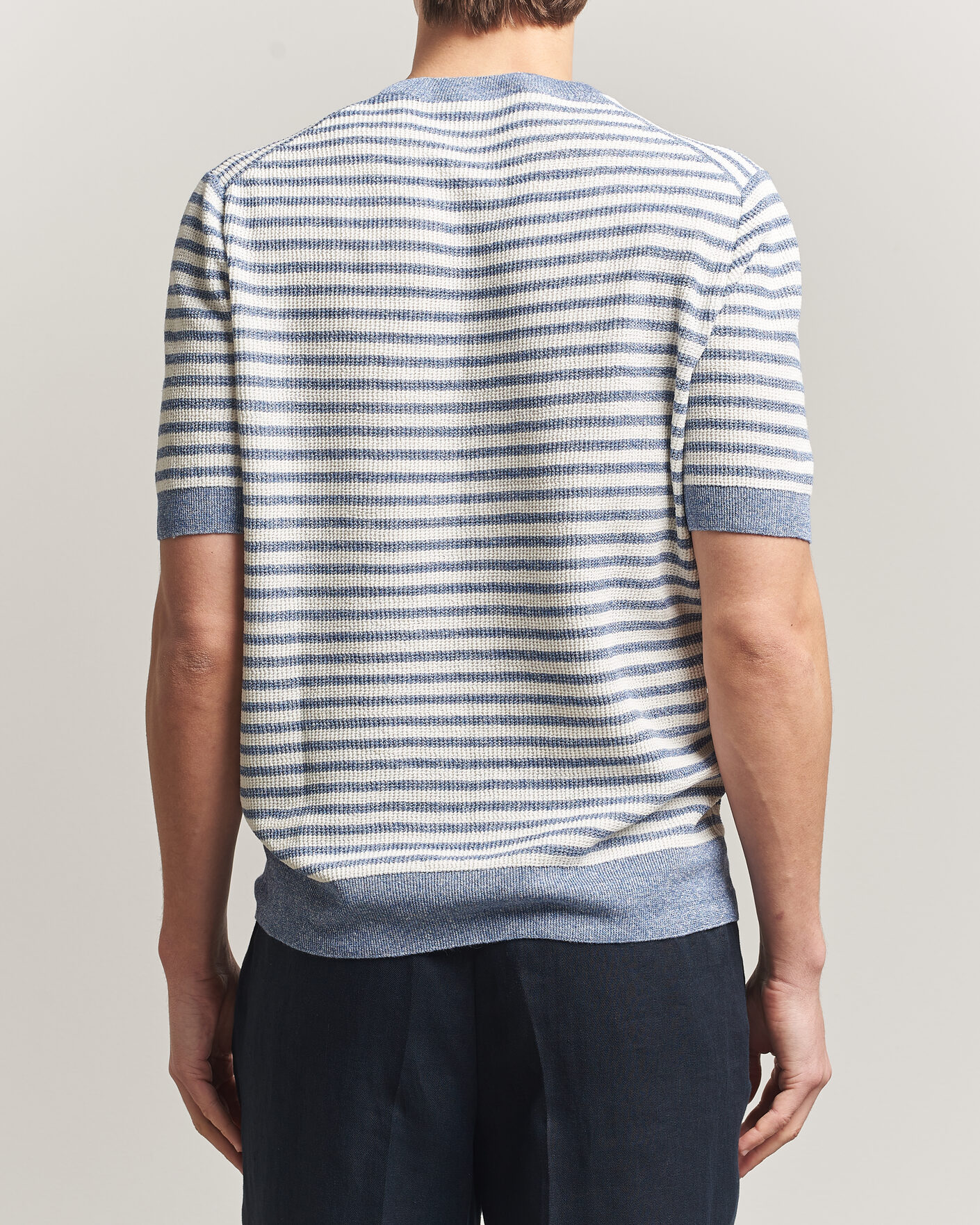 Hombres | Camisetas | Gran Sasso | Linen/Cotton Knitted Striped T-Shirt Blue/White