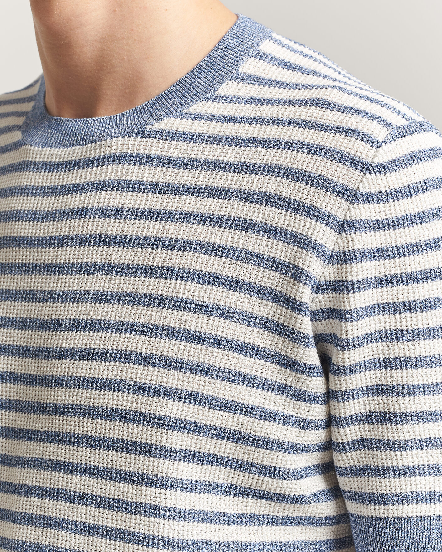 Hombres | Camisetas | Gran Sasso | Linen/Cotton Knitted Striped T-Shirt Blue/White