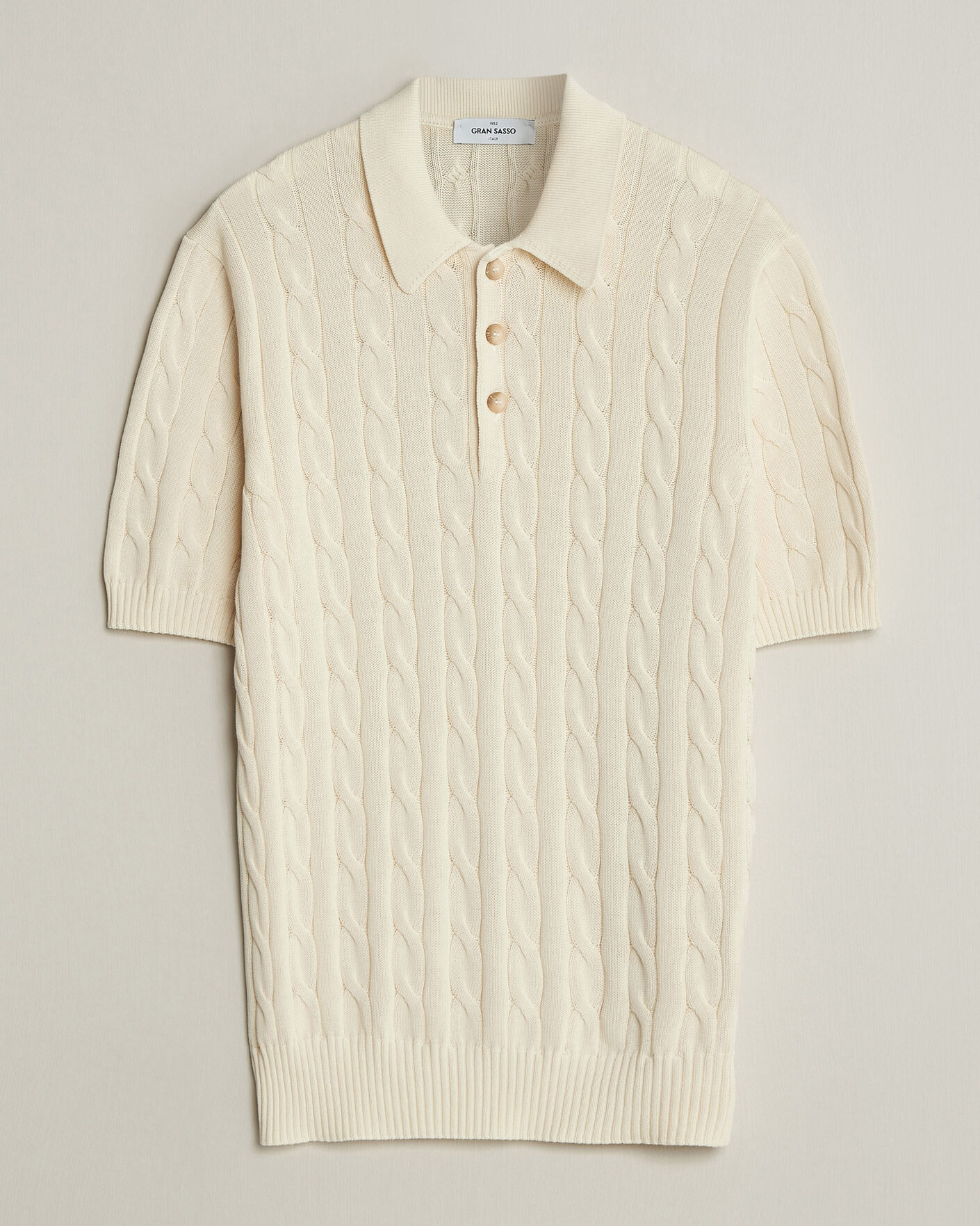 Hombres | Polos | Gran Sasso | Cotton Cable Knitted Polo Cream
