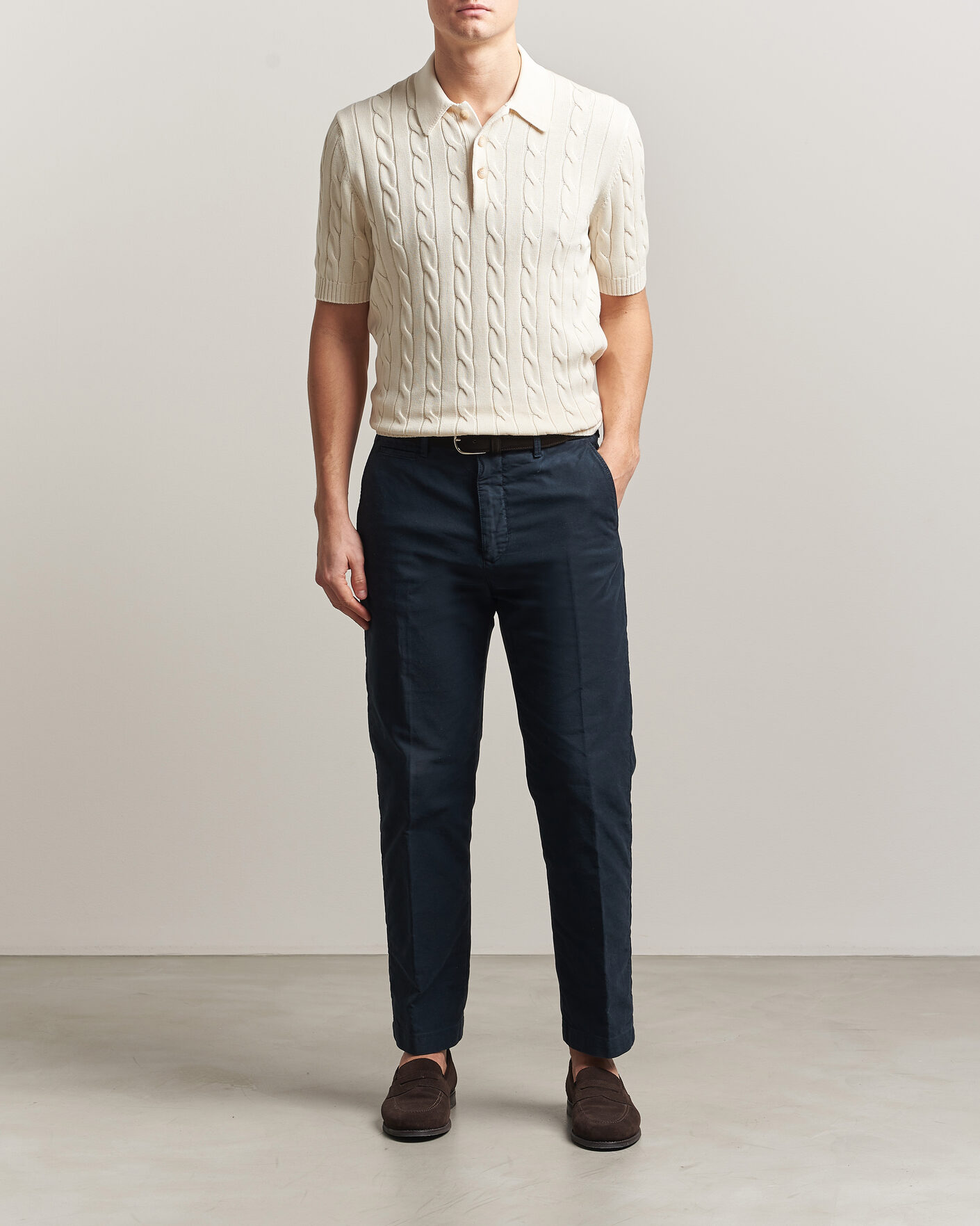 Hombres | Polos | Gran Sasso | Cotton Cable Knitted Polo Cream