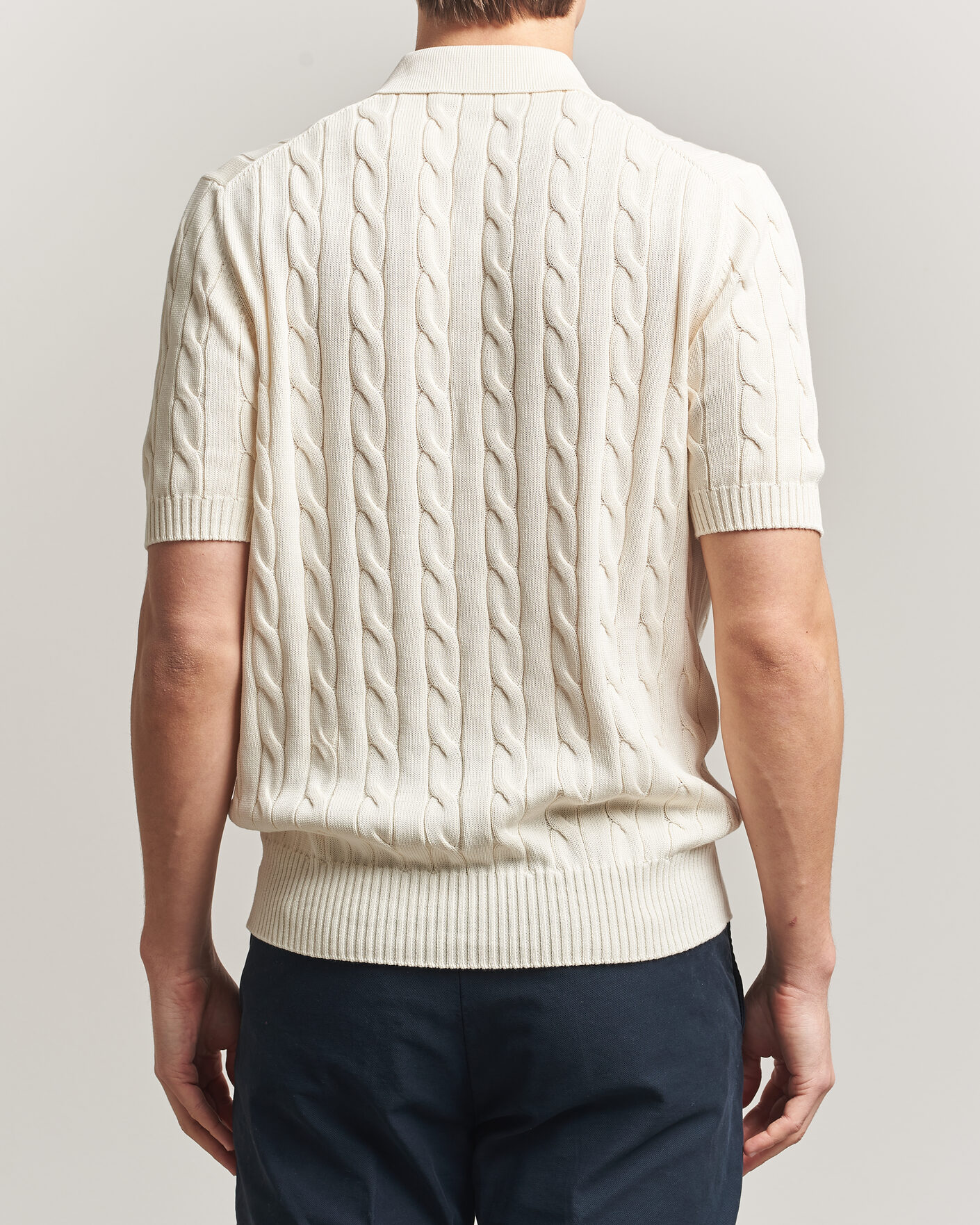 Hombres | Polos | Gran Sasso | Cotton Cable Knitted Polo Cream