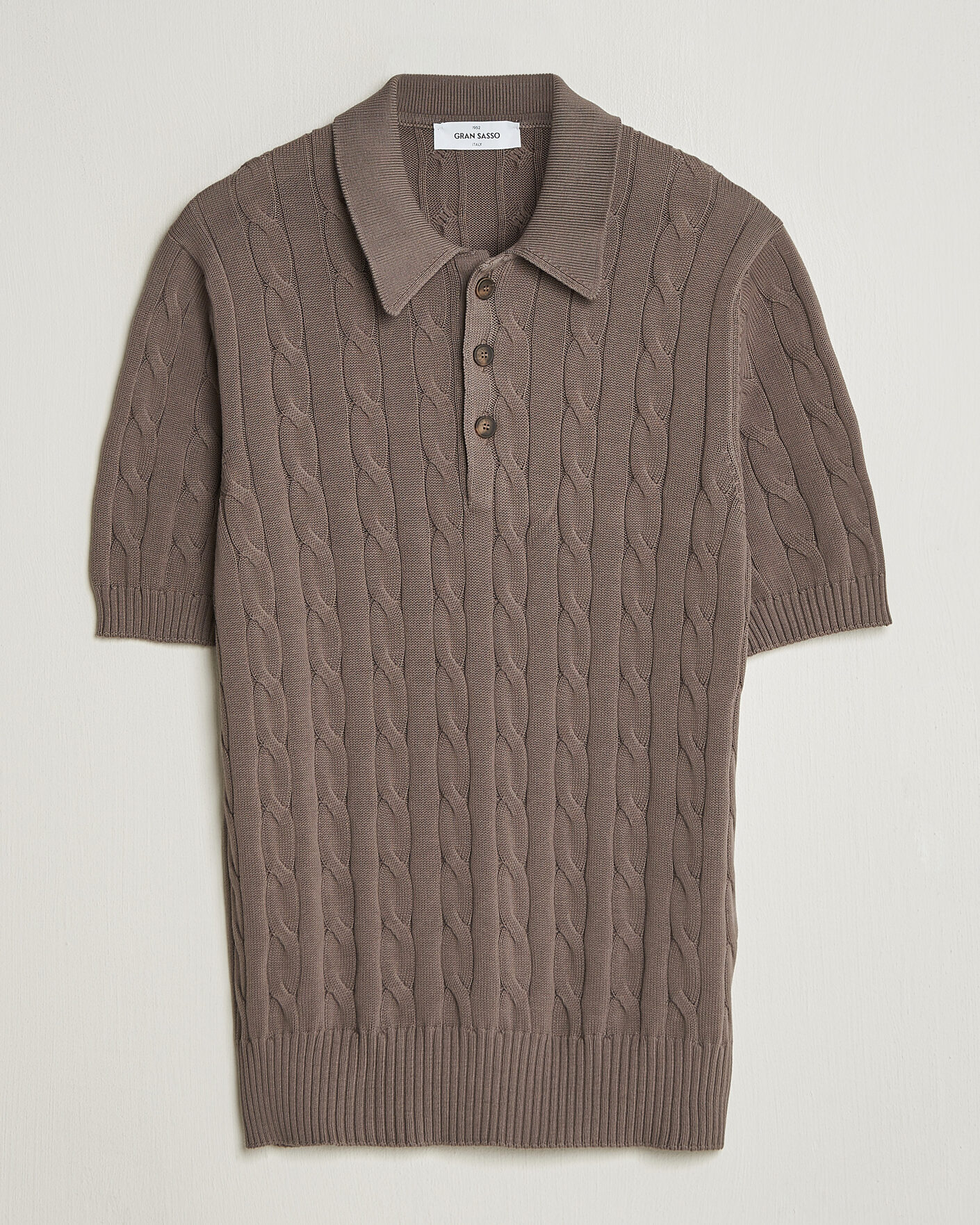 Hombres | Polos | Gran Sasso | Cotton Cable Knitted Polo Brown