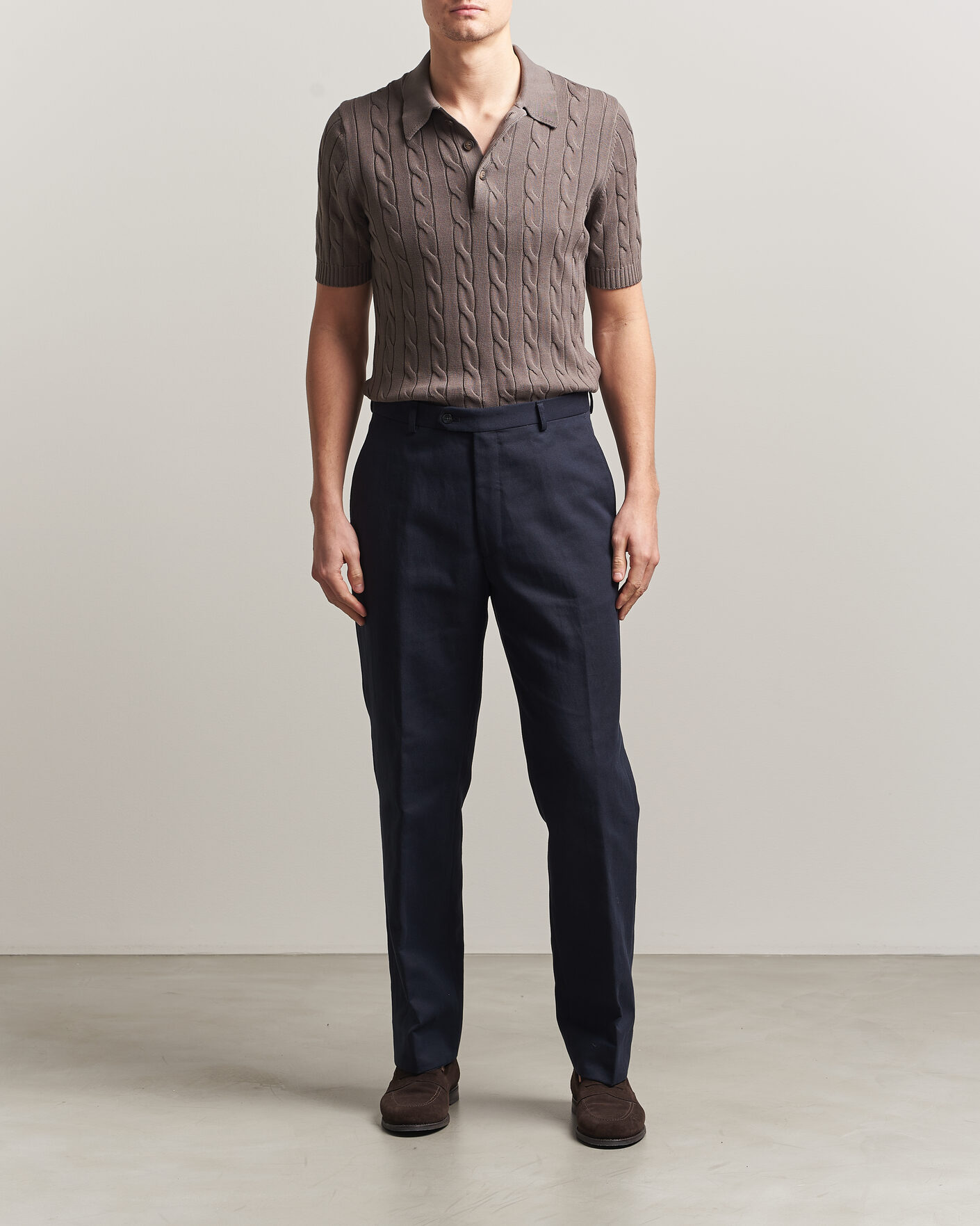 Hombres | Polos | Gran Sasso | Cotton Cable Knitted Polo Brown
