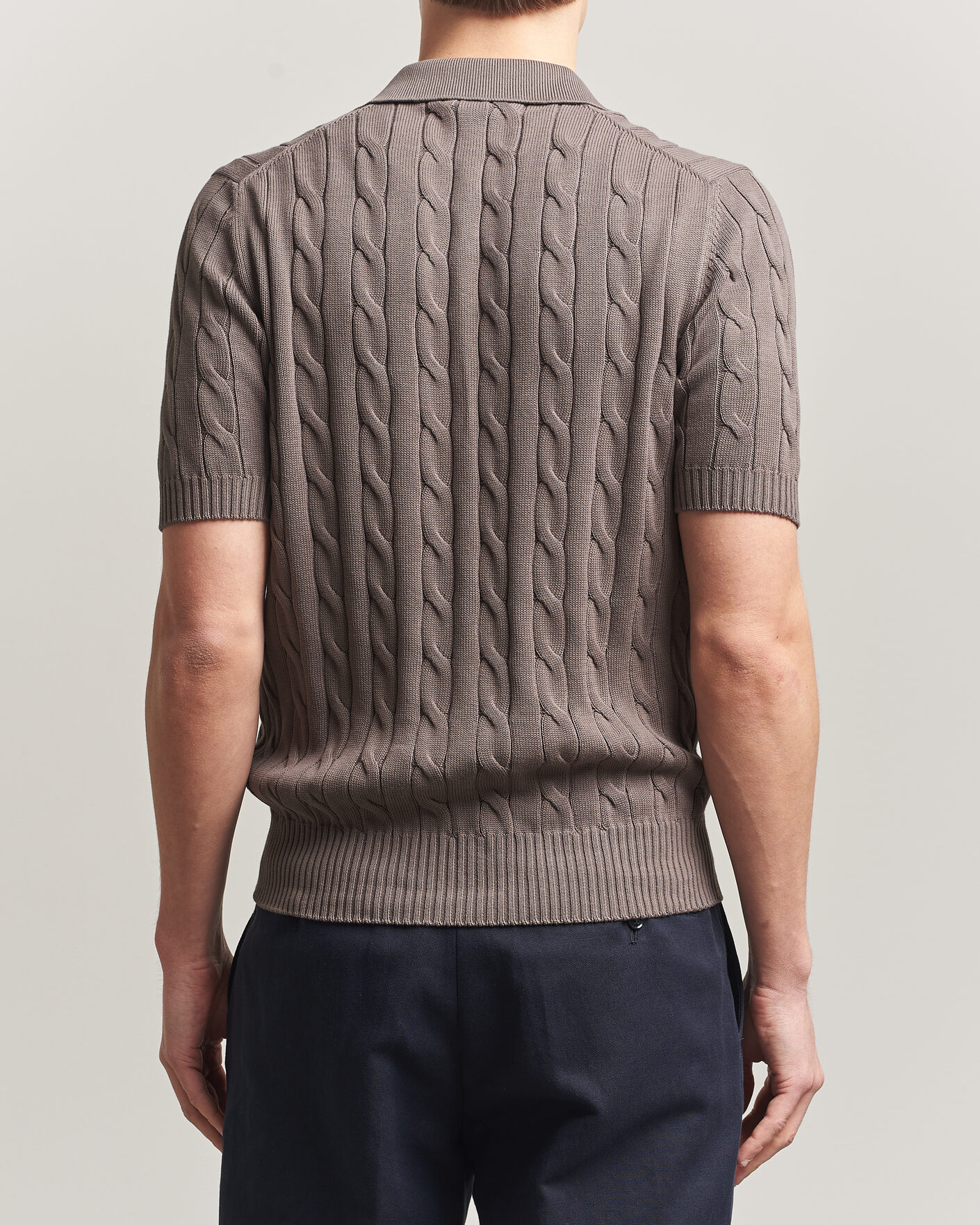 Hombres | Polos | Gran Sasso | Cotton Cable Knitted Polo Brown