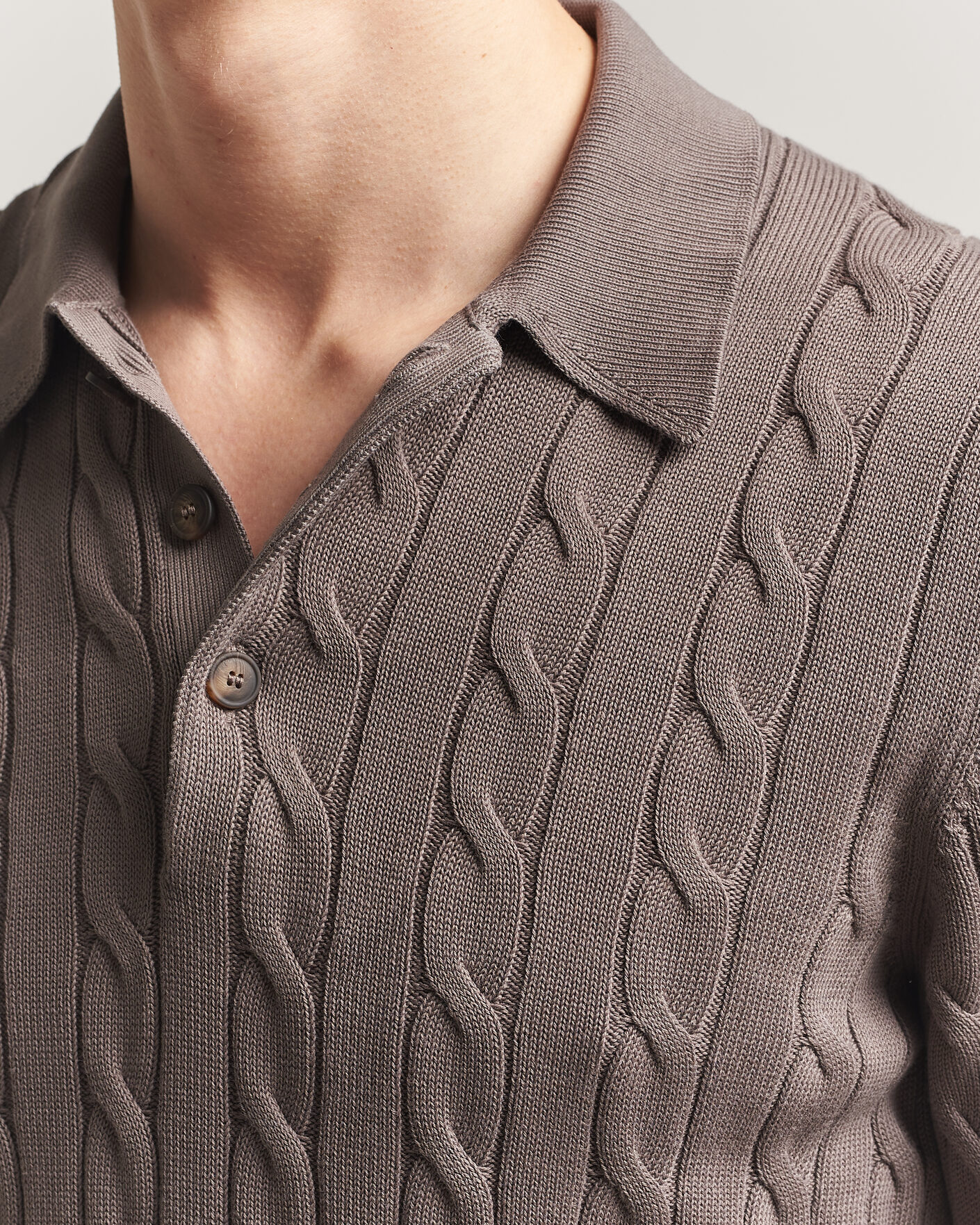 Hombres | Polos | Gran Sasso | Cotton Cable Knitted Polo Brown