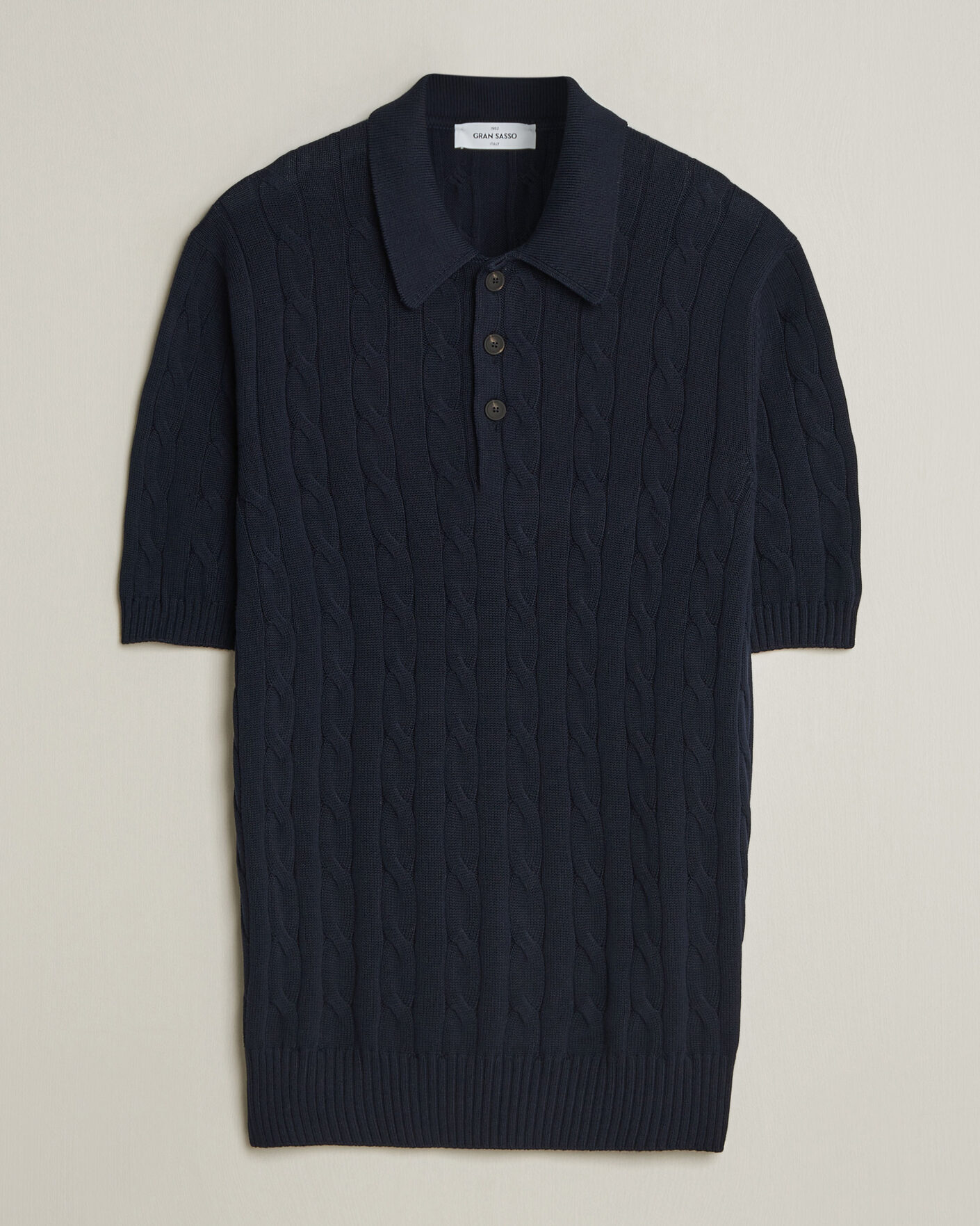 Hombres | Polos | Gran Sasso | Cotton Cable Knitted Polo Navy