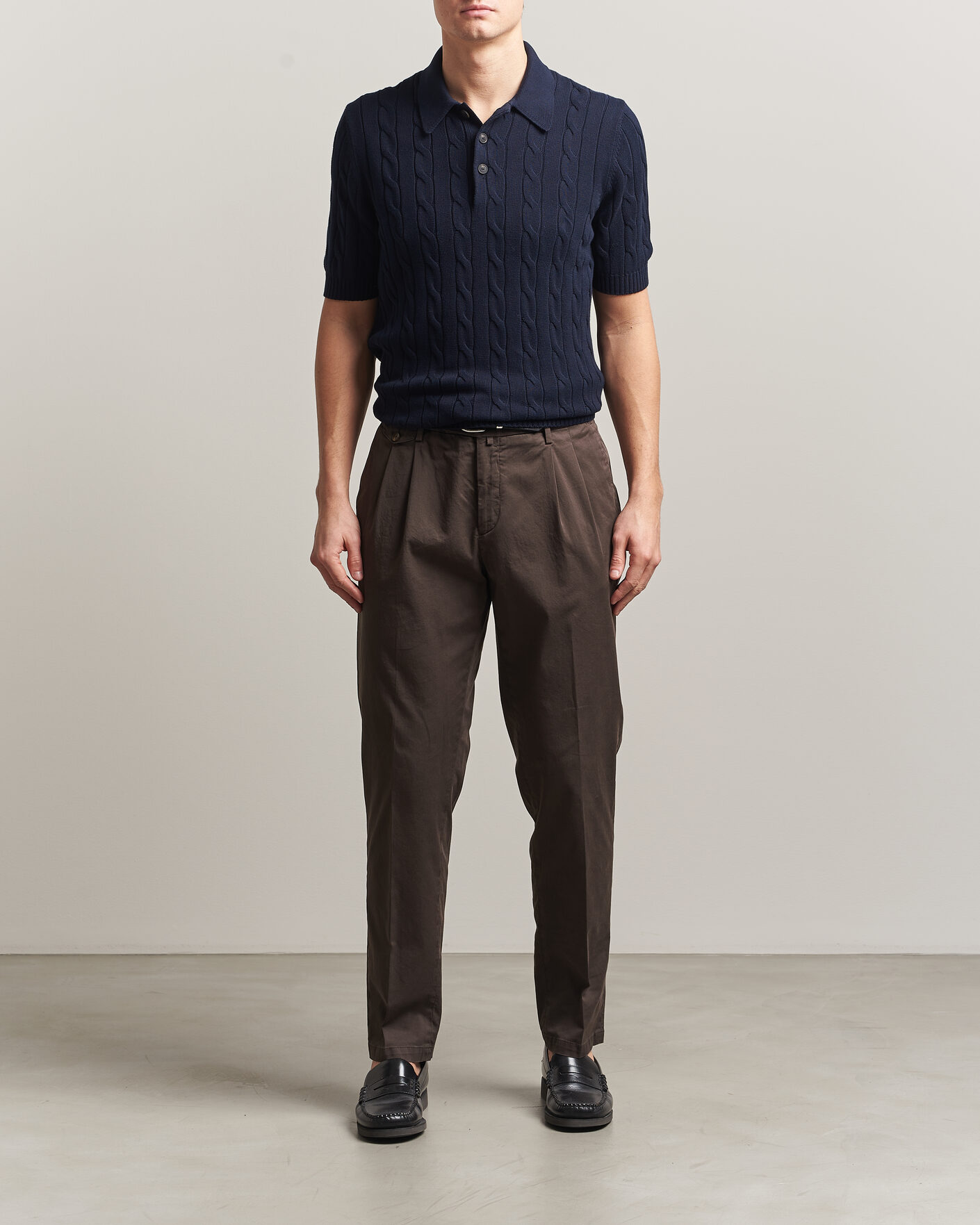 Hombres | Polos | Gran Sasso | Cotton Cable Knitted Polo Navy